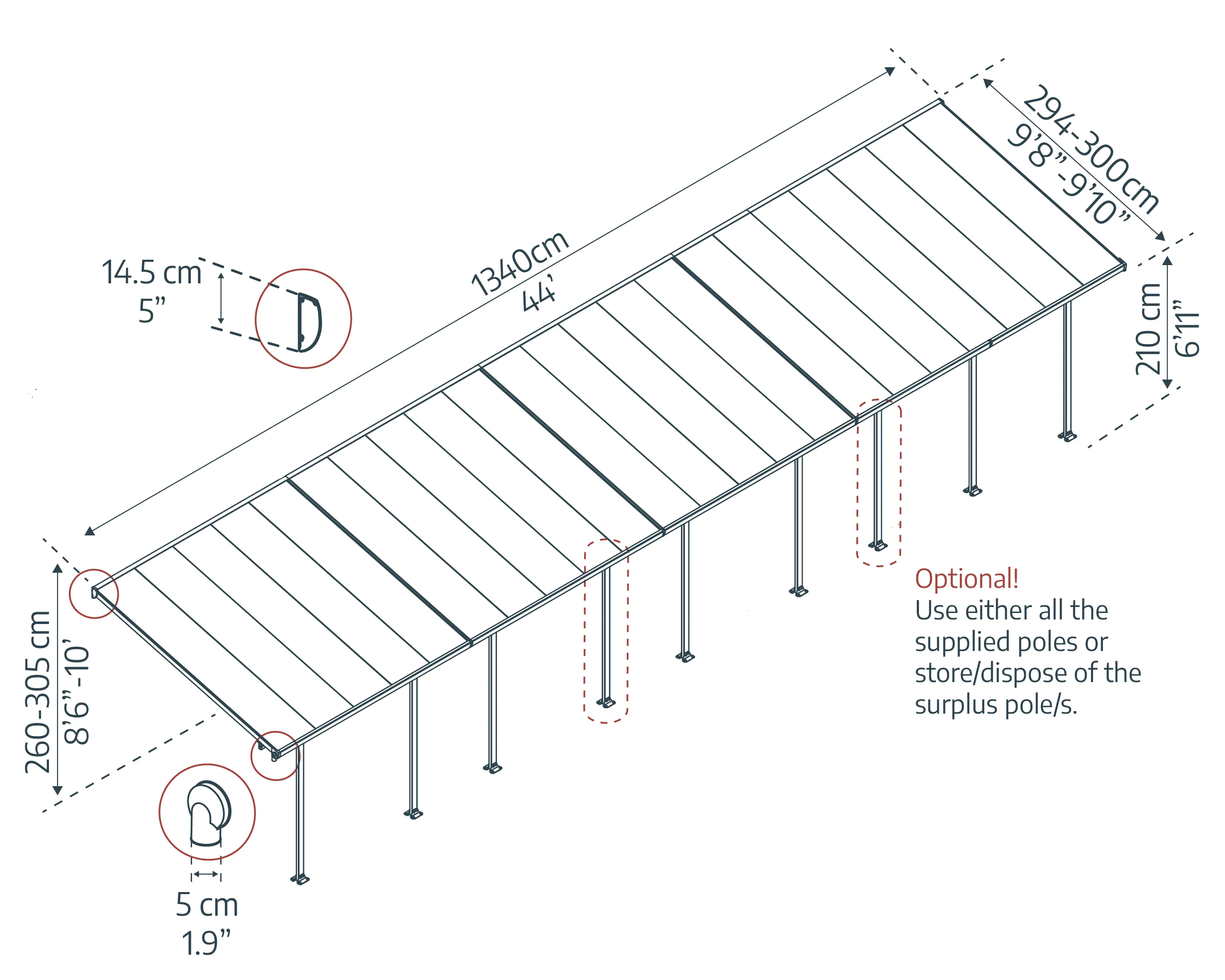 Canopia Terrassendach 1340 x 300 cm grau