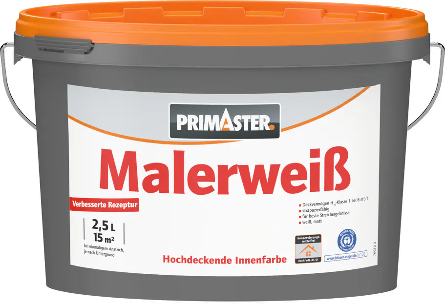 Primaster Wandfarbe Malerweiß konservierungsmittelfrei 2,5 L