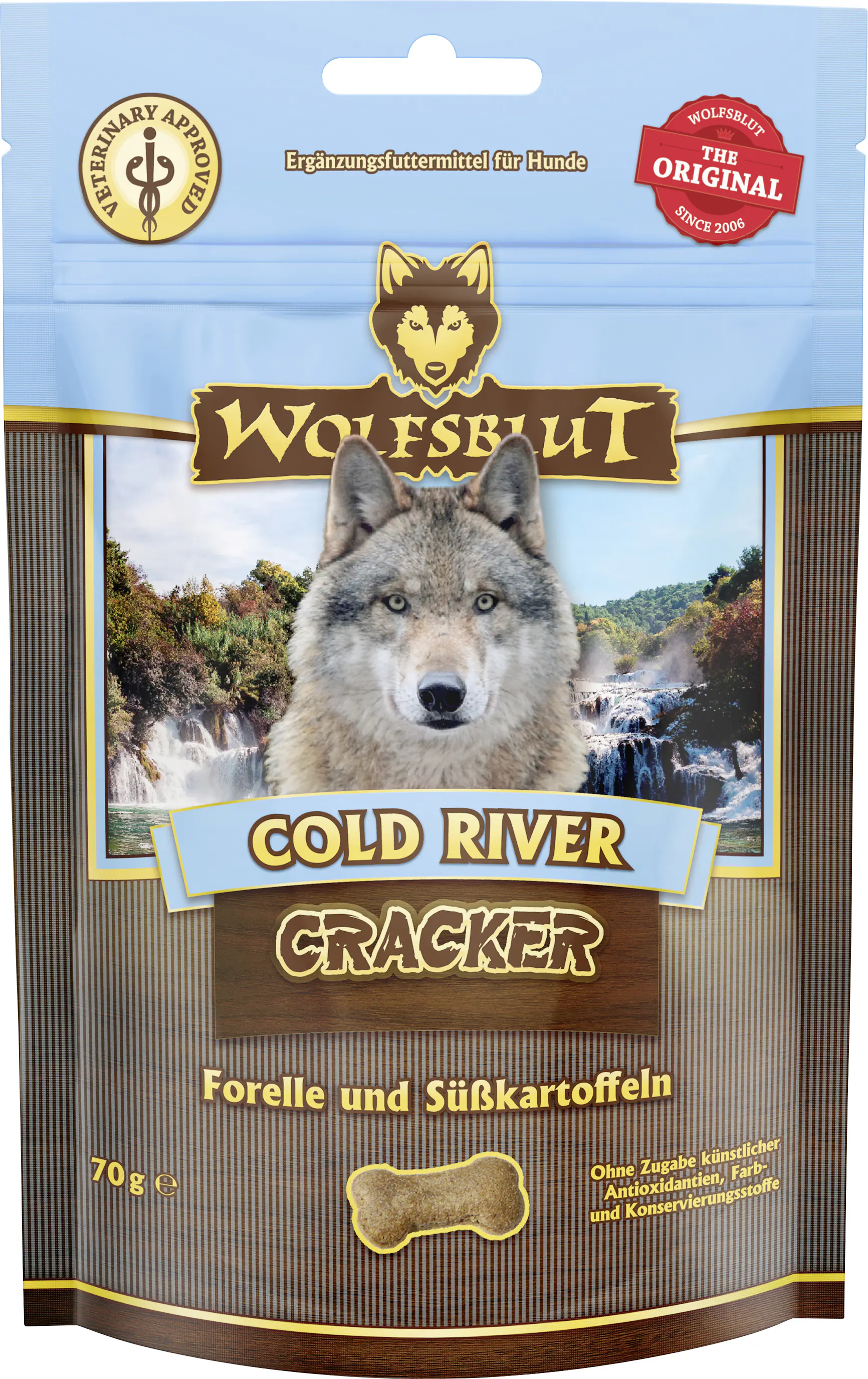 Wolfsblut Hundeleckerli Cold River Cracker getreidefrei 70 g Forelle & Süßkartoffel
