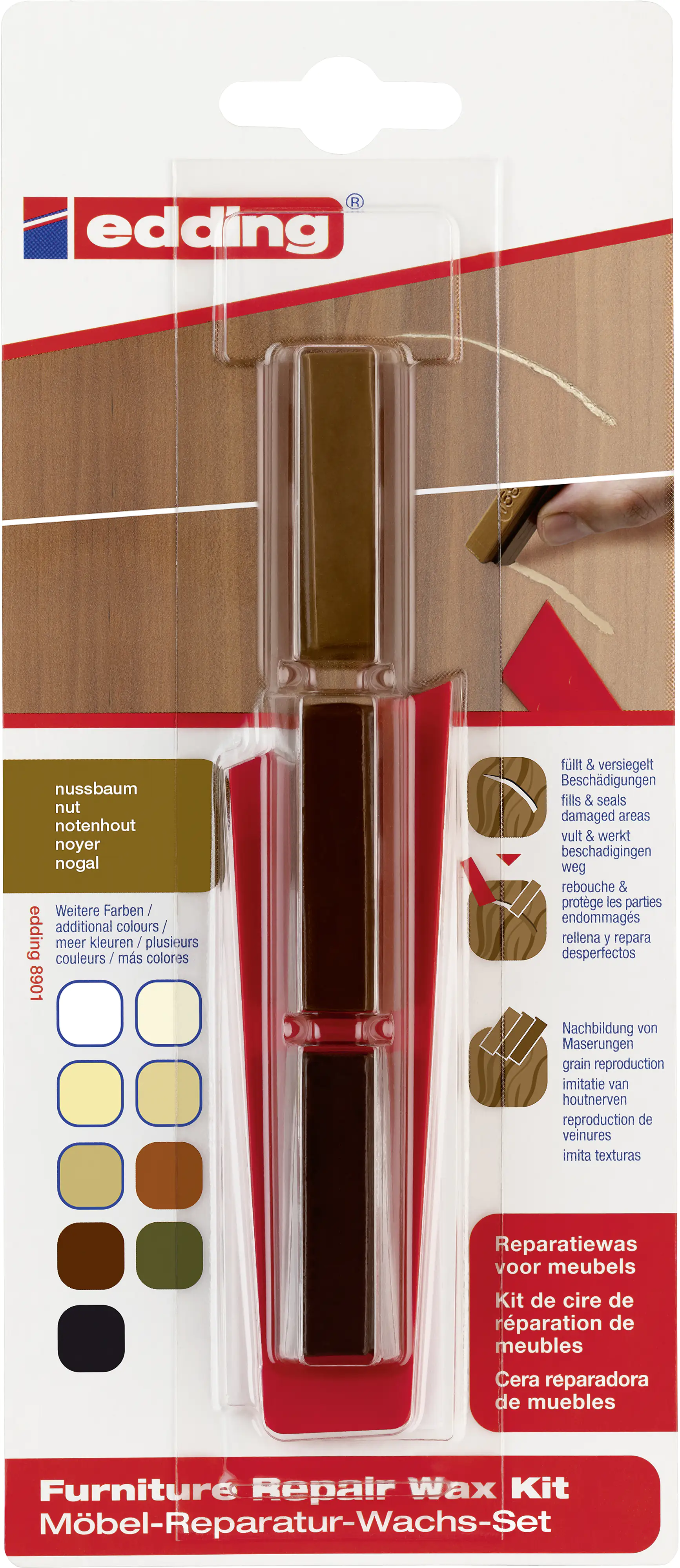 Edding Möbel-Reparaturwachs-Set 8901 nussbaum