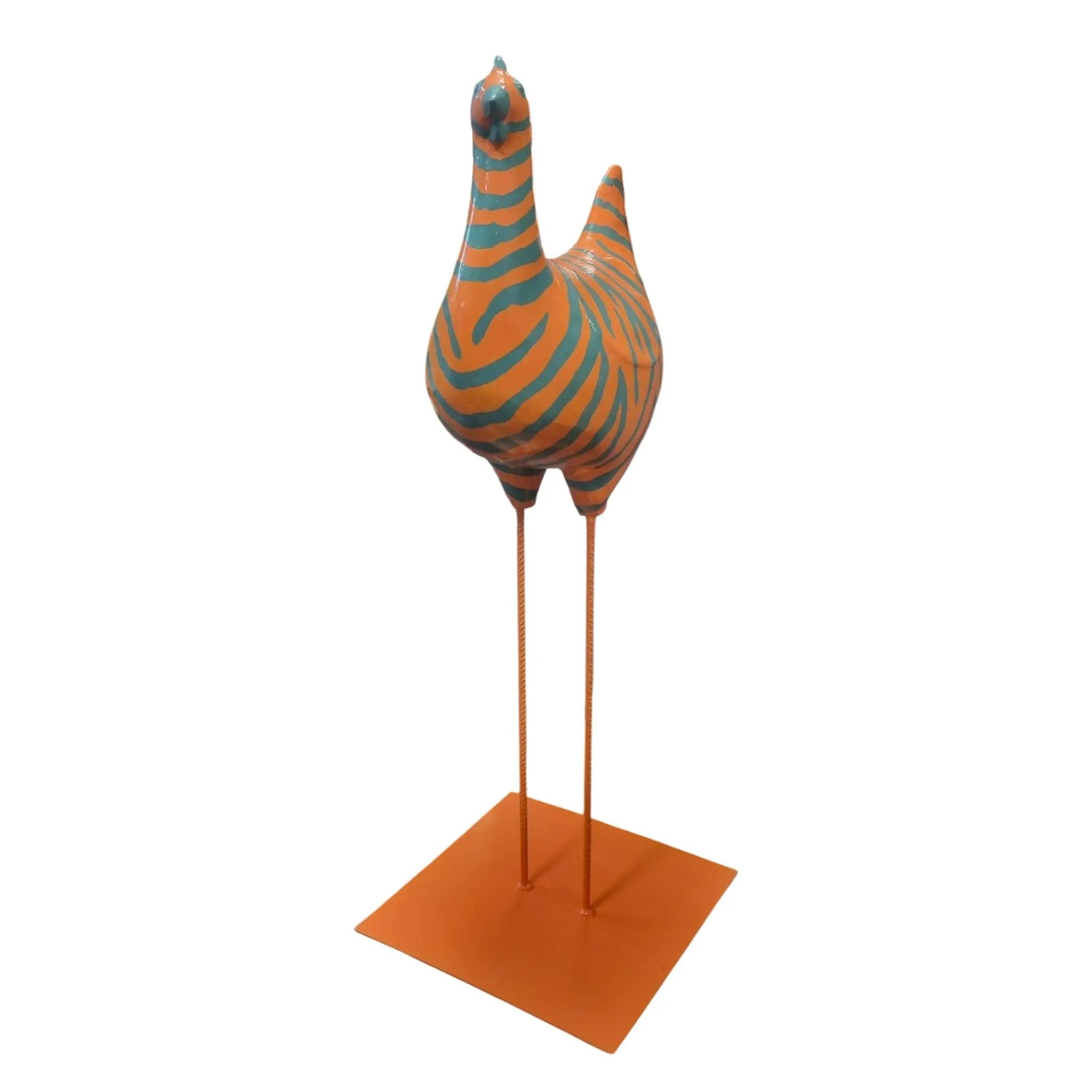 Dekofigur Huhn Zebra-Design Kopf unten 78 x 50 cm orange-türkis