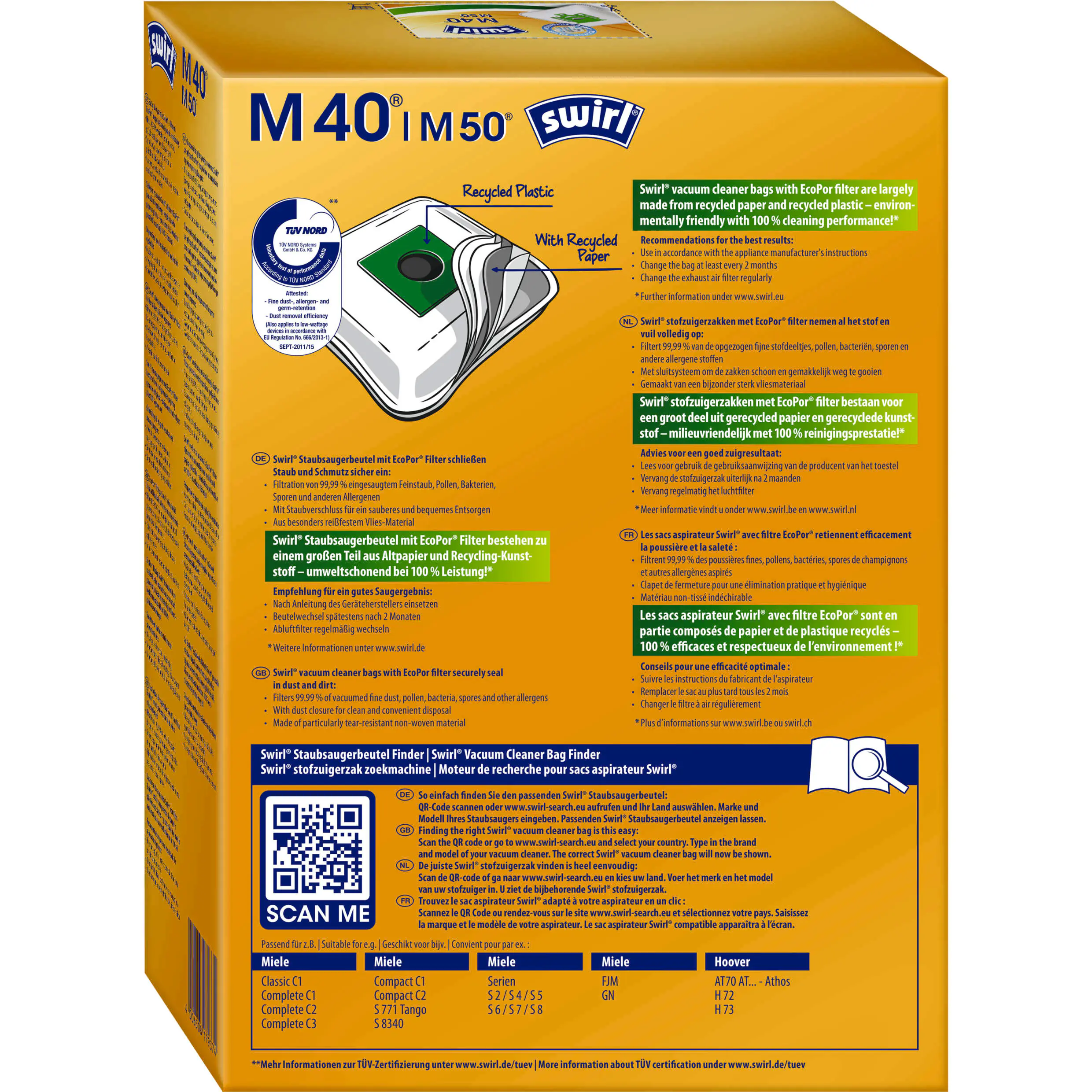 Swirl M 40 EcoPor Staubsaugerbeutel 4 Staubbeutel + 1 Filter