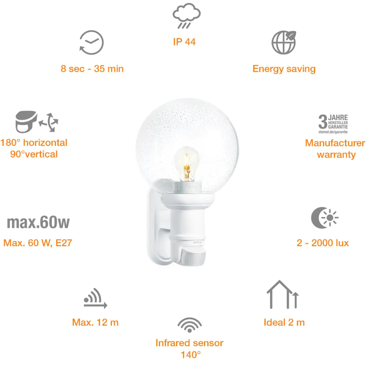 Steinel Außenleuchte L 560 S Weiß mit Sensor schwenkbar 12 m