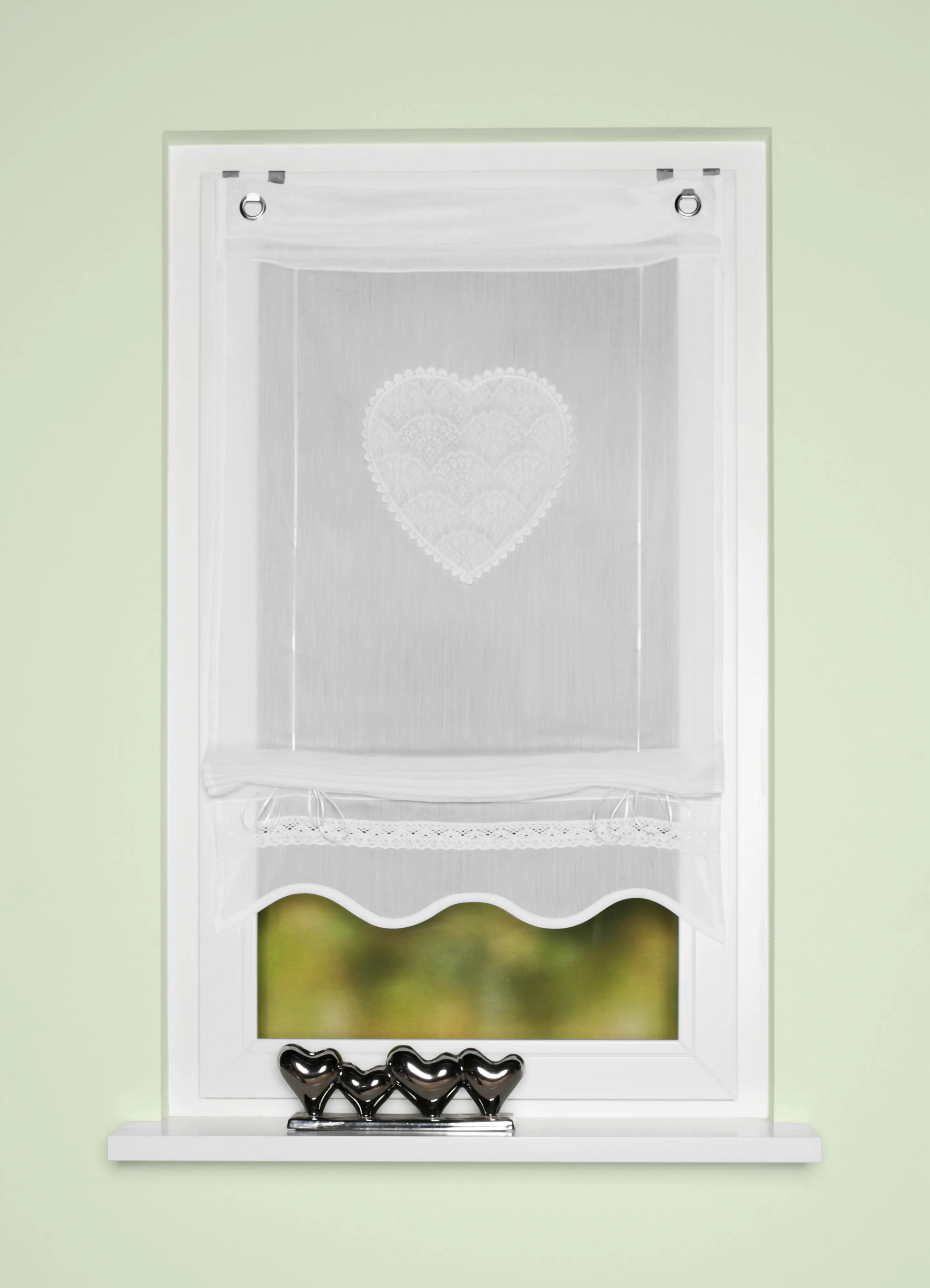 Bändchenrollo bestickt Corazon weiß 130 x 60 cm 