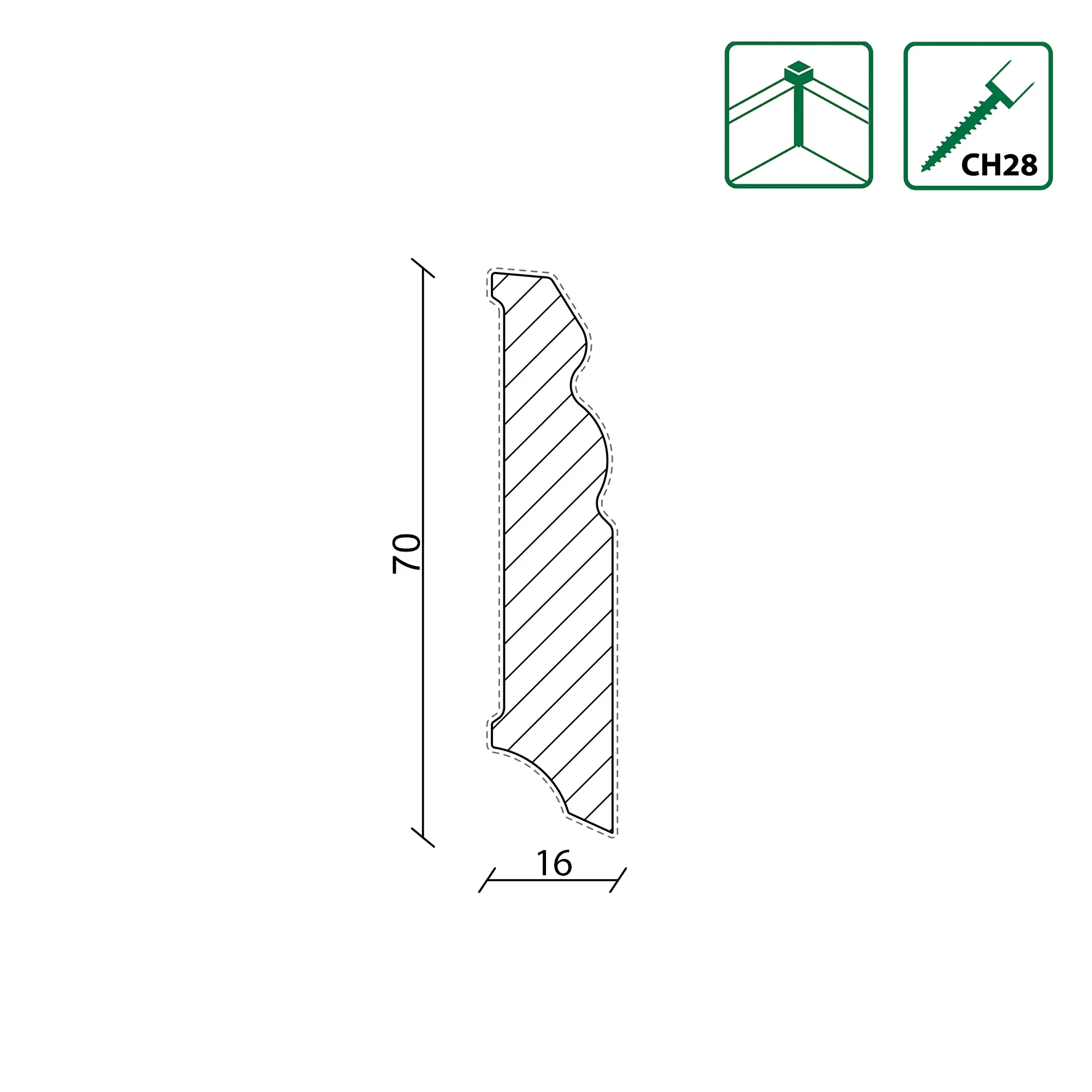 Neuhofer Fußleiste 240 cm x 70 x 16 mm weiß