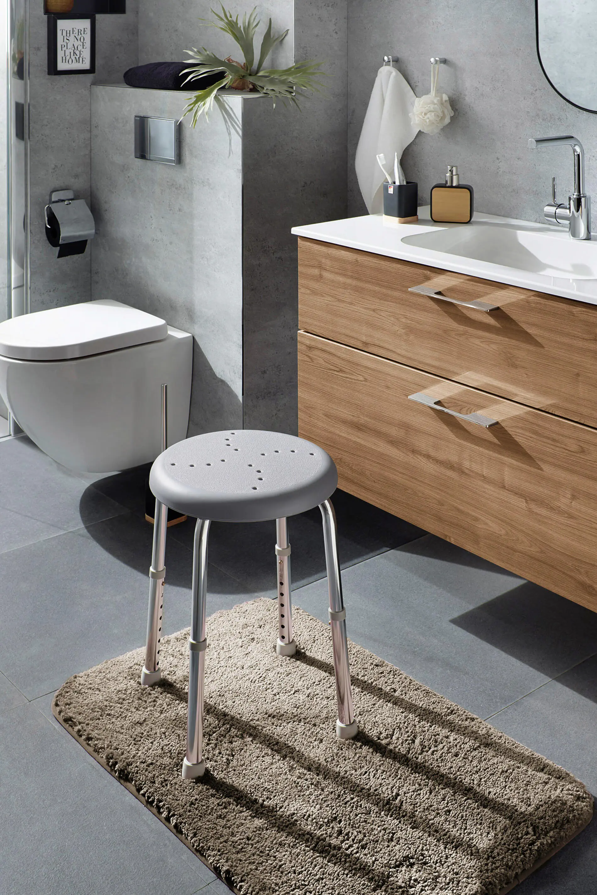 Ridder Badhocker Go zementgrau Maße: ca. 50 x 34,9 - 52,5 cm