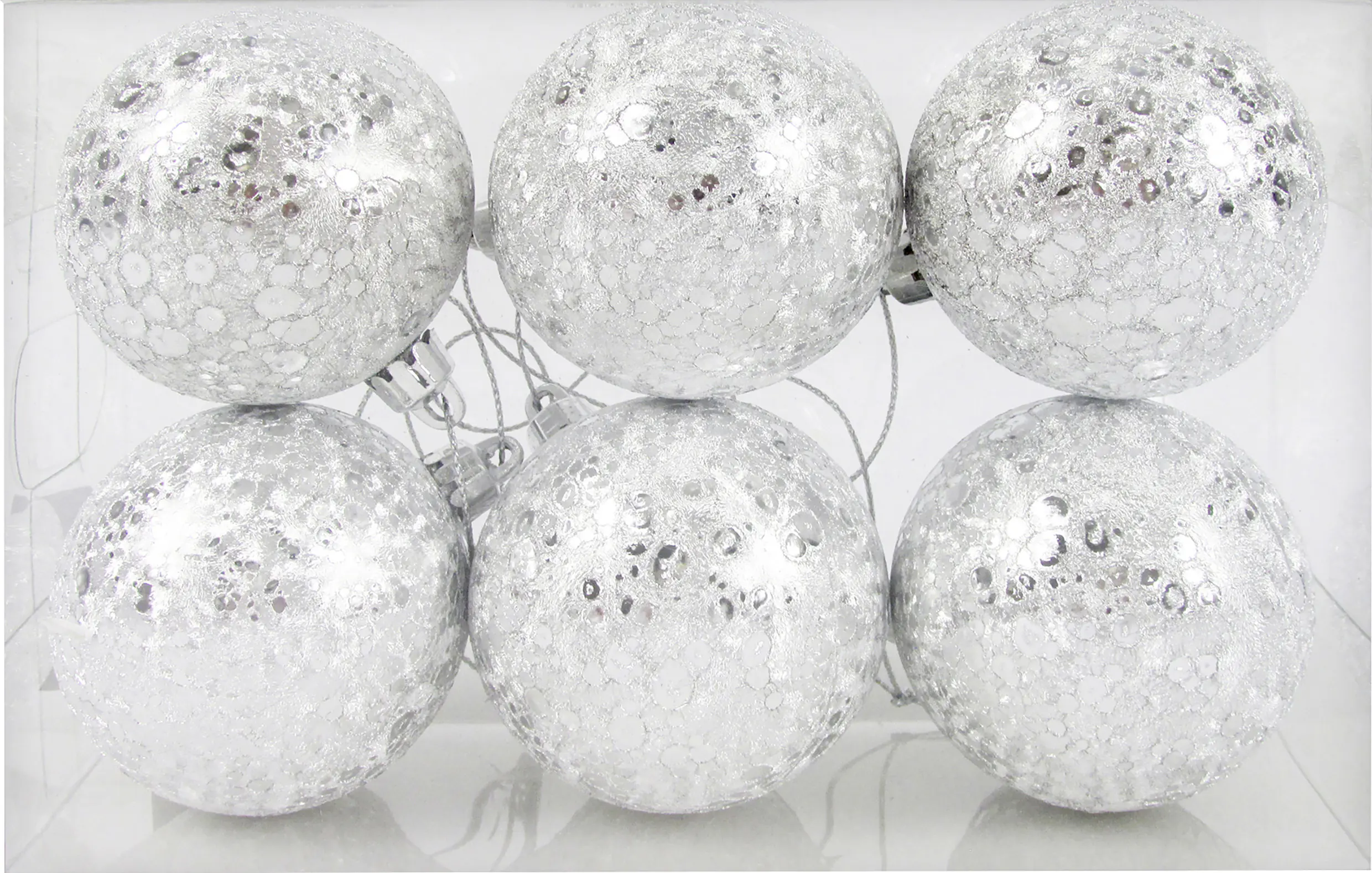 Weihnachtskugel aus Kunststoff Ø 6 cm silber geeist - 6 Stück