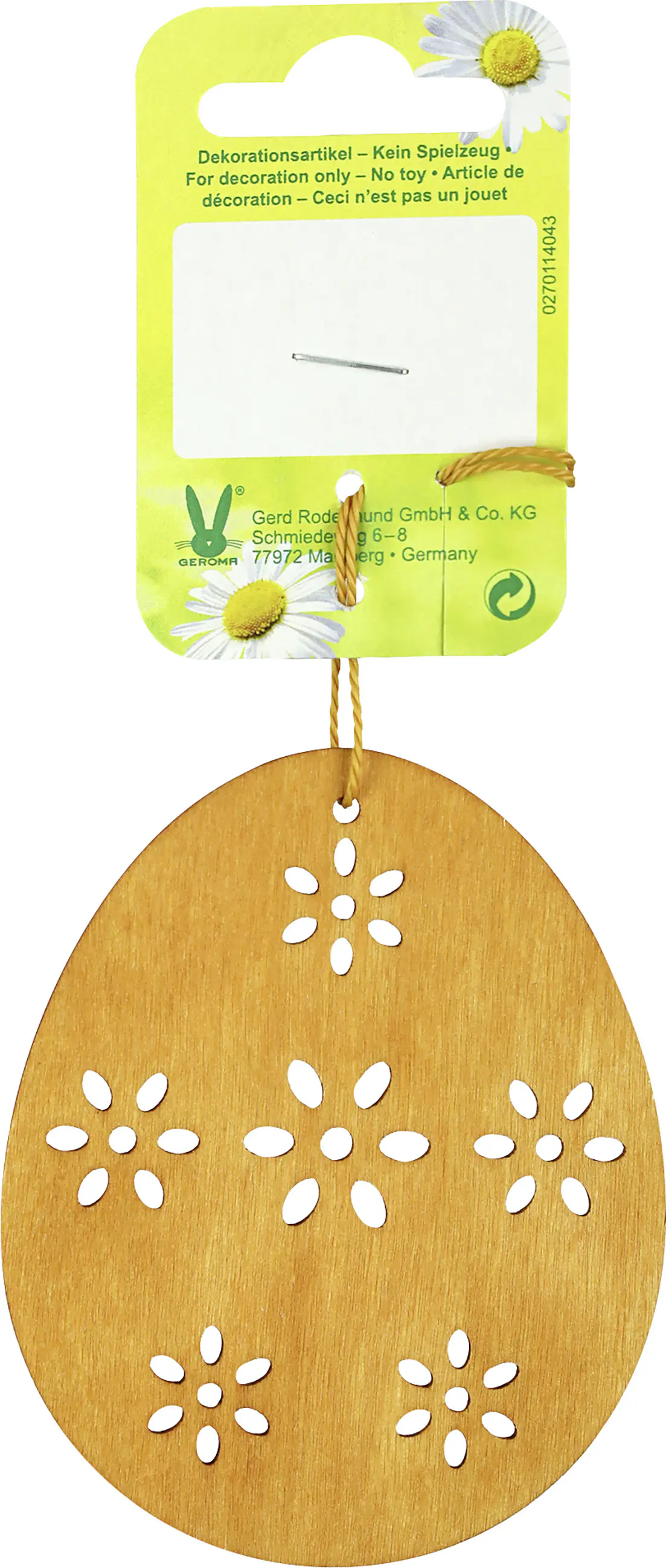 Deko Osterei Holz zum Hängen 6,5 cm orange