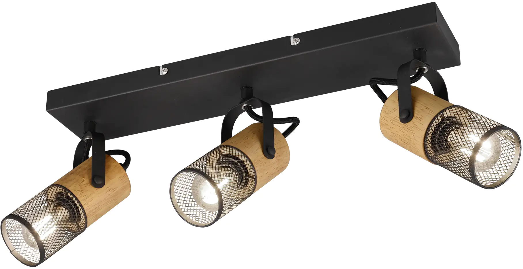 Trio Leuchten 3er Spot Tosh schwarz matt, Holz