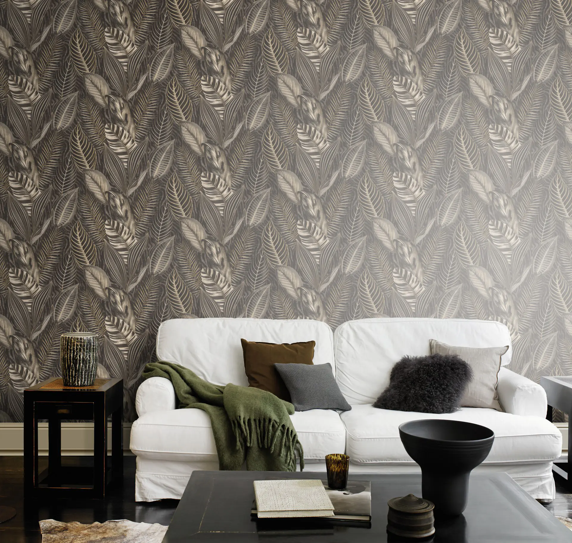 Rasch Vliestapete 751833 African Queen III, Blätter schwarz gold, 10,05 x 0,53 m