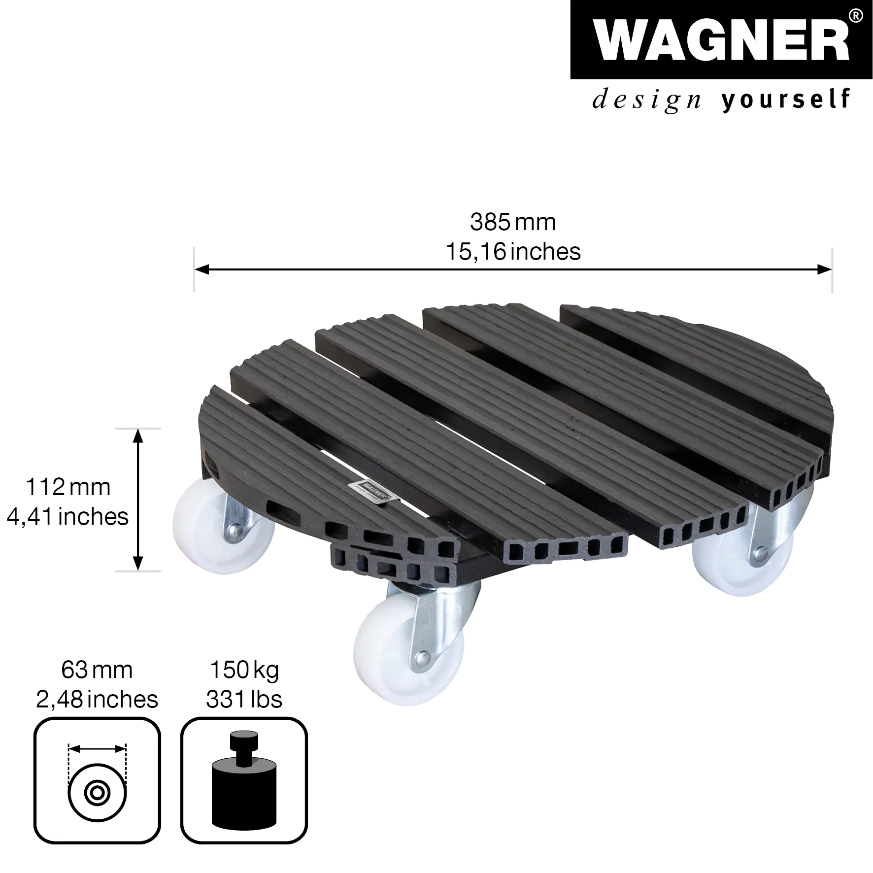 4001073232226_3 WAGNER Pflanzenroller WPC rund Ø 38,5 cm Tragkraft bis max. 150 kg