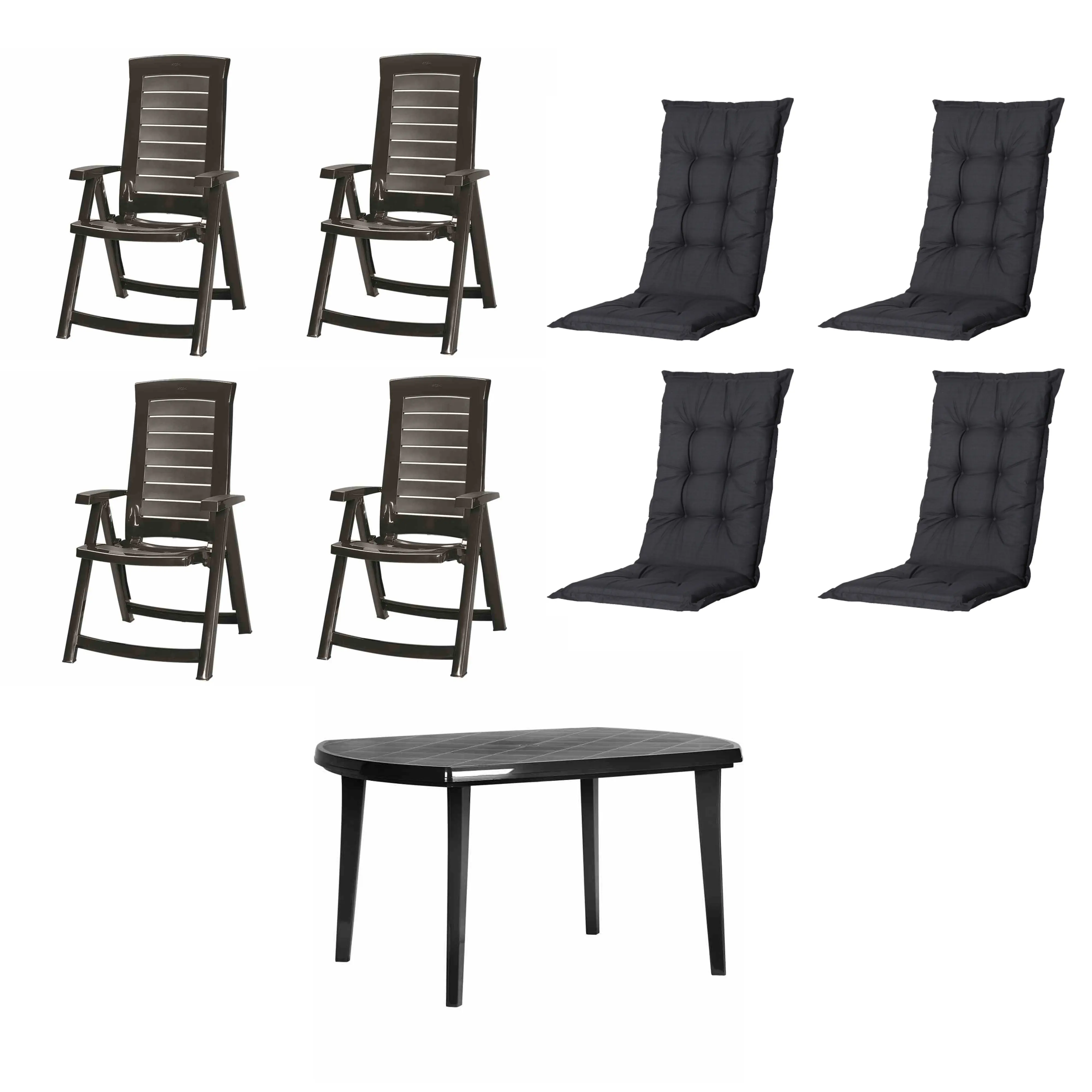 Jardin Garten-Essgruppe Aruba + Elise 4 Personen Kunststoff graphit/schwarz