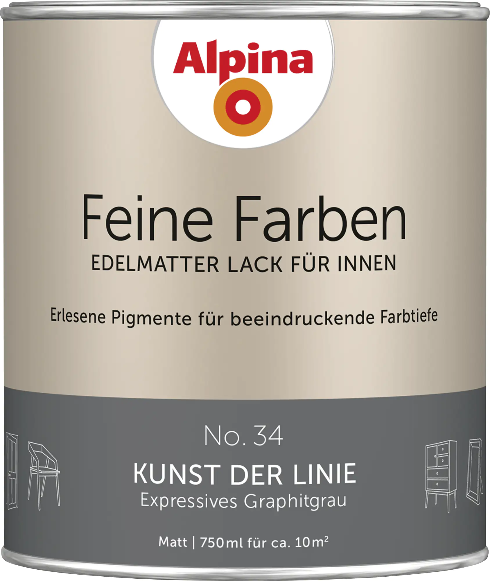Alpina Feine Farben Lack No. 34 Kunst der Linie  graphitgrau edelmatt 750 ml