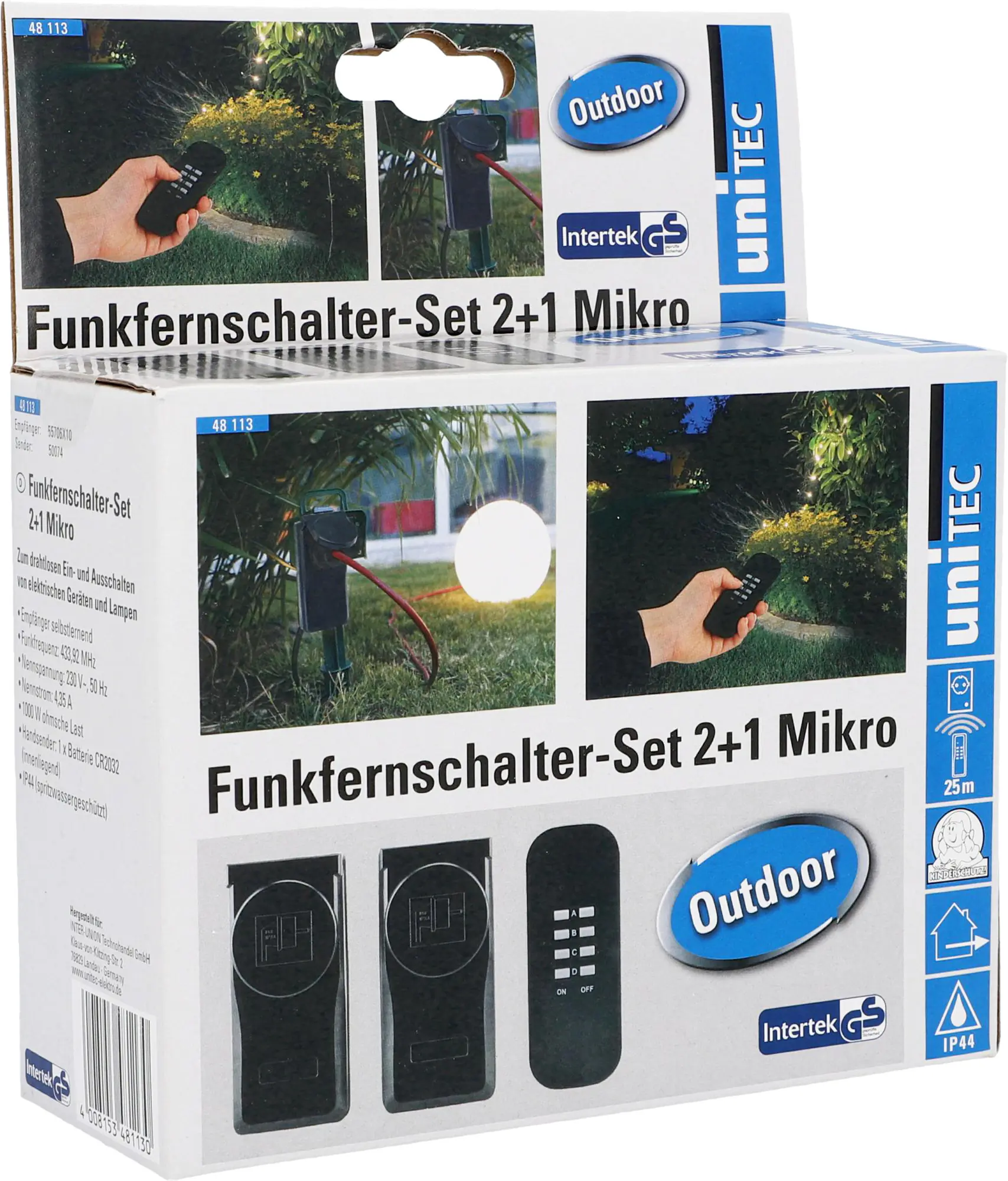Funkfernschalter-Set Outdoor 2 Steckdosen + 1 Fernbedienung, schwarz