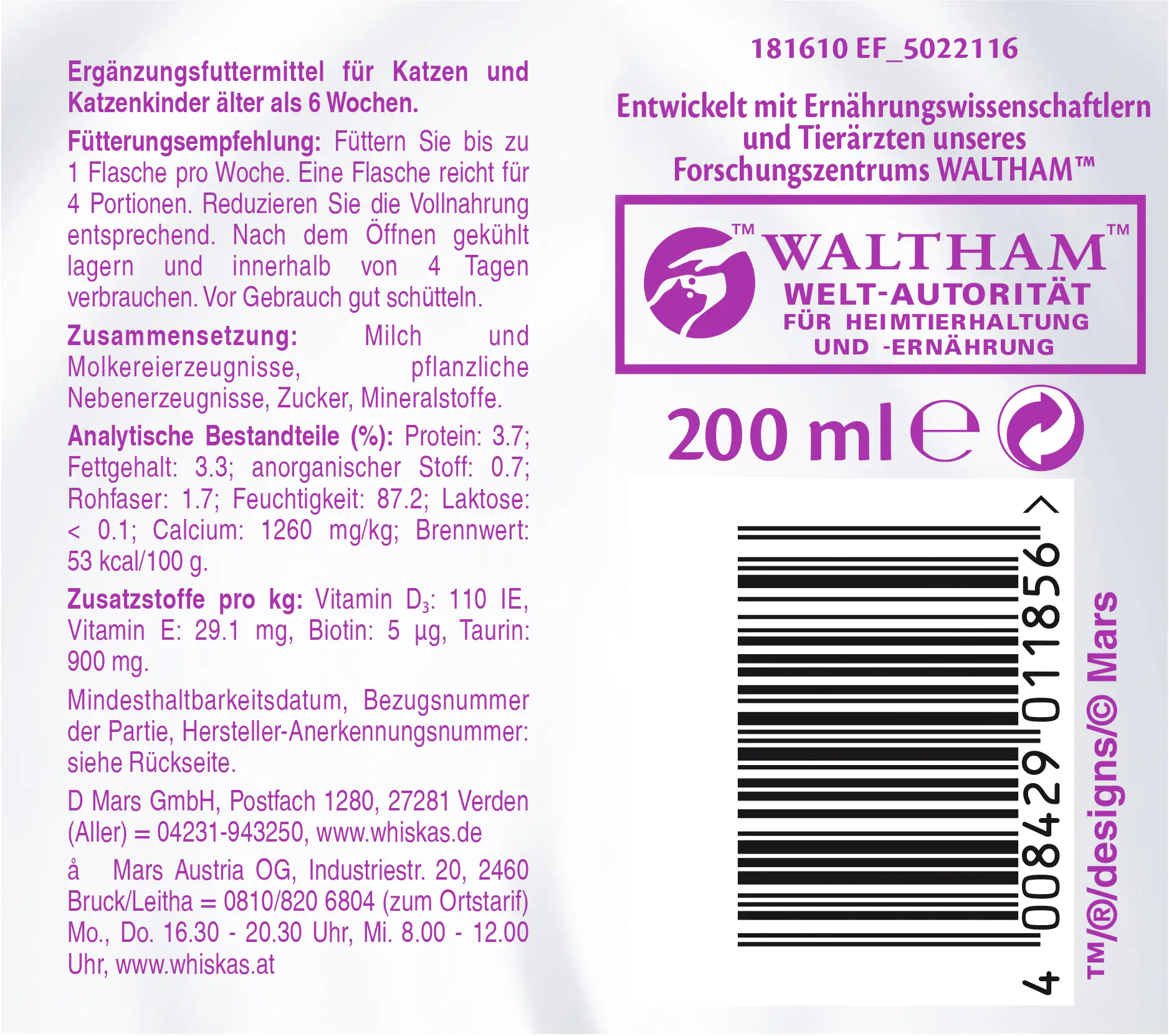 Whiskas Katzenmilch 200 ml Whiskas Katzenmilch 200 ml