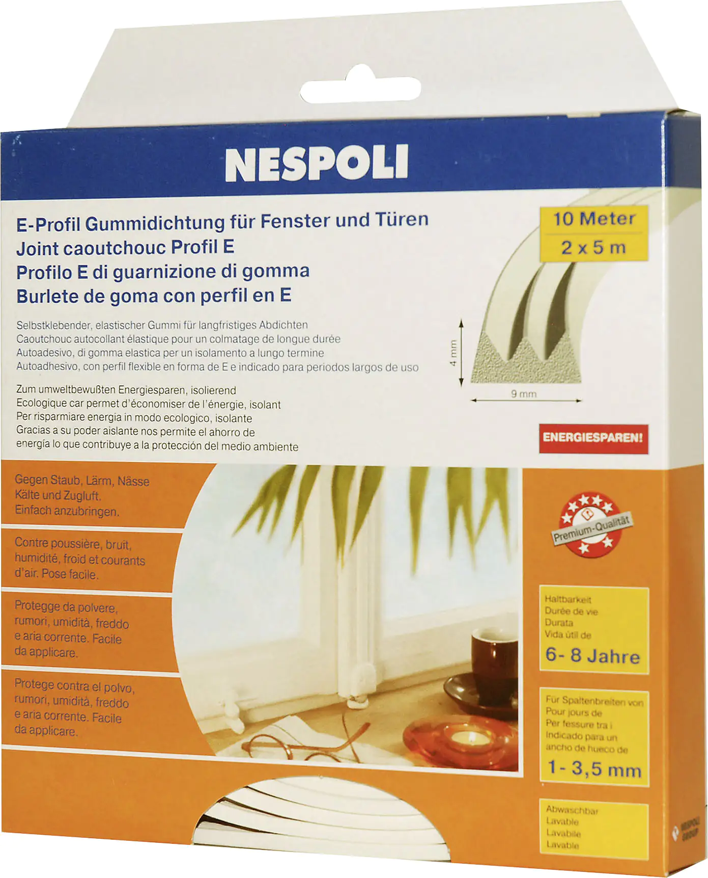 Nespoli Fenster- und Türdichtung mit E-Profil je 5 m, 9 x 4 mm, weiß, 2  Stück kaufen