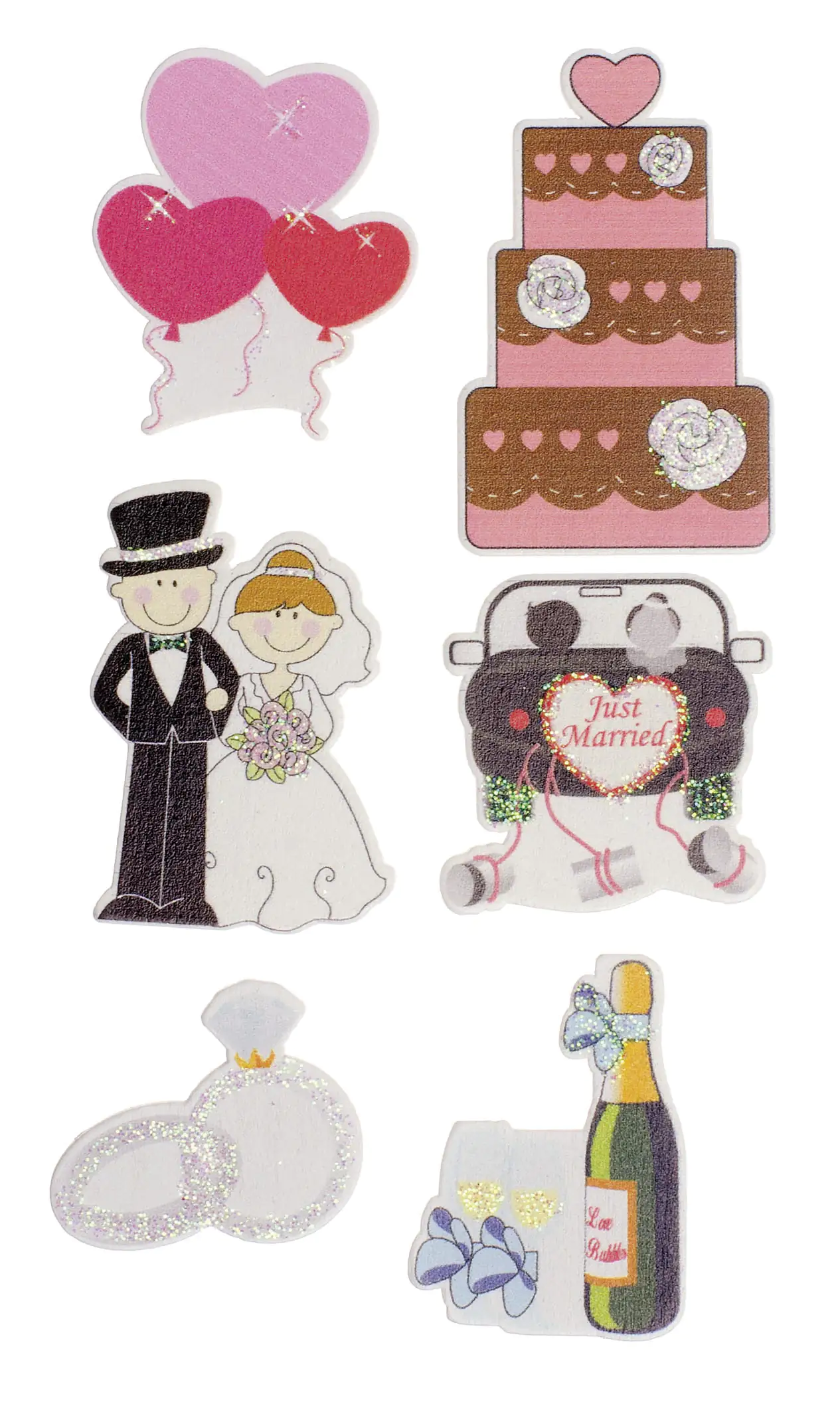 Glorex Holzsticker Hochzeitsdeko 6 Stück