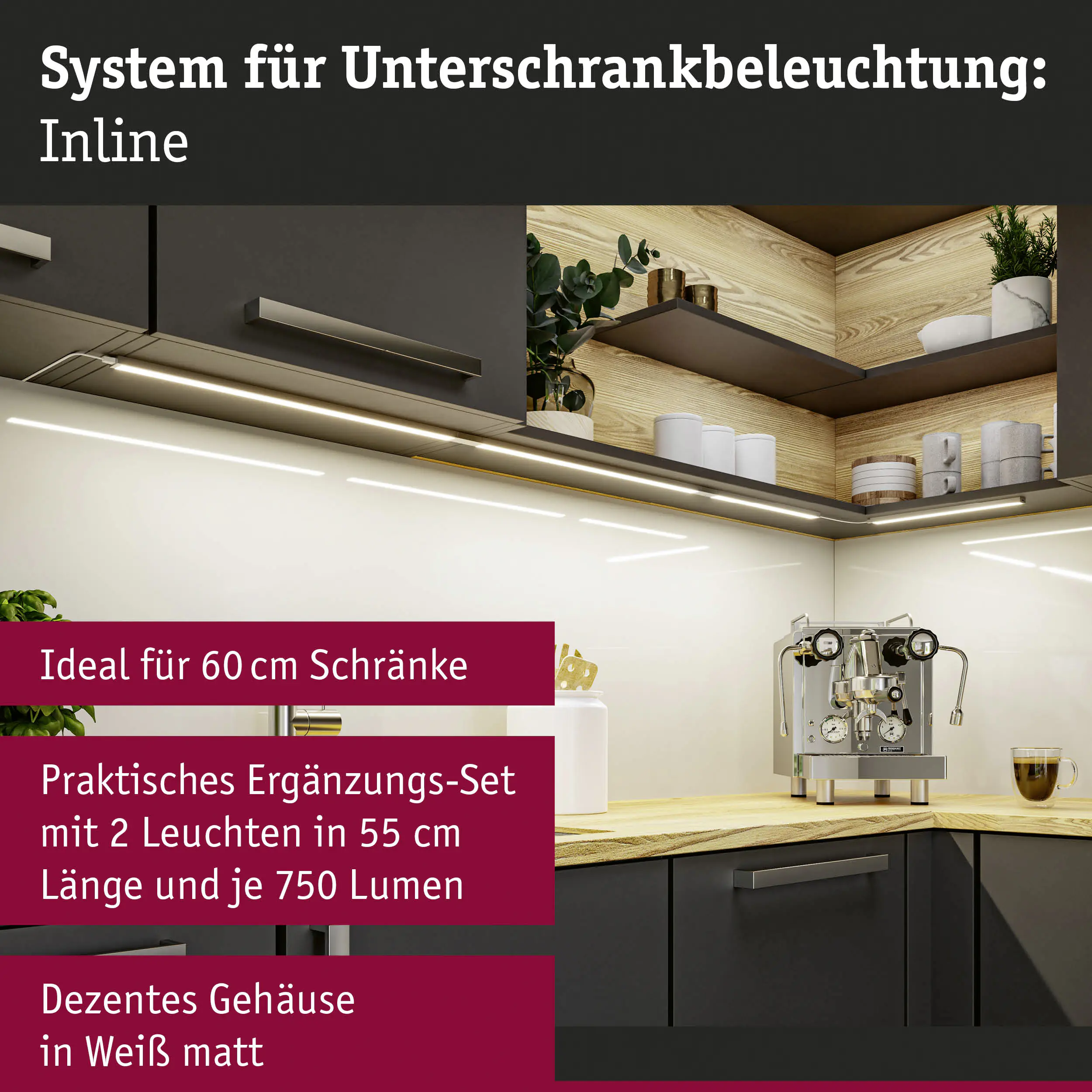 Paulmann LED Lichtleiste Inline Erweiterung weiß 55 cm TW 2er Set