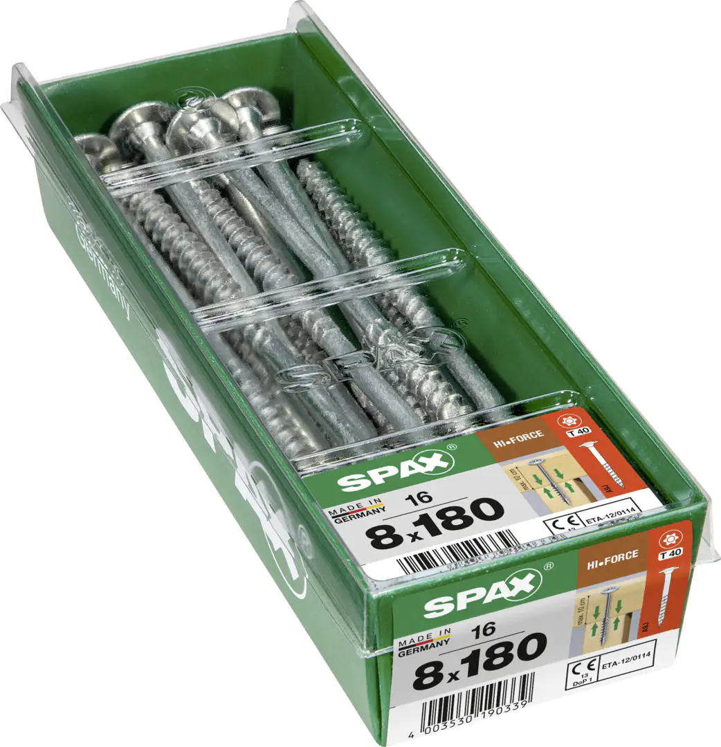 Spax Holzbauschrauben 8.0 x 180 mm TX 40 - 16 Stk. Spax Holzbauschrauben 8.0 x 180 mm TX 40 - 16 Stk.