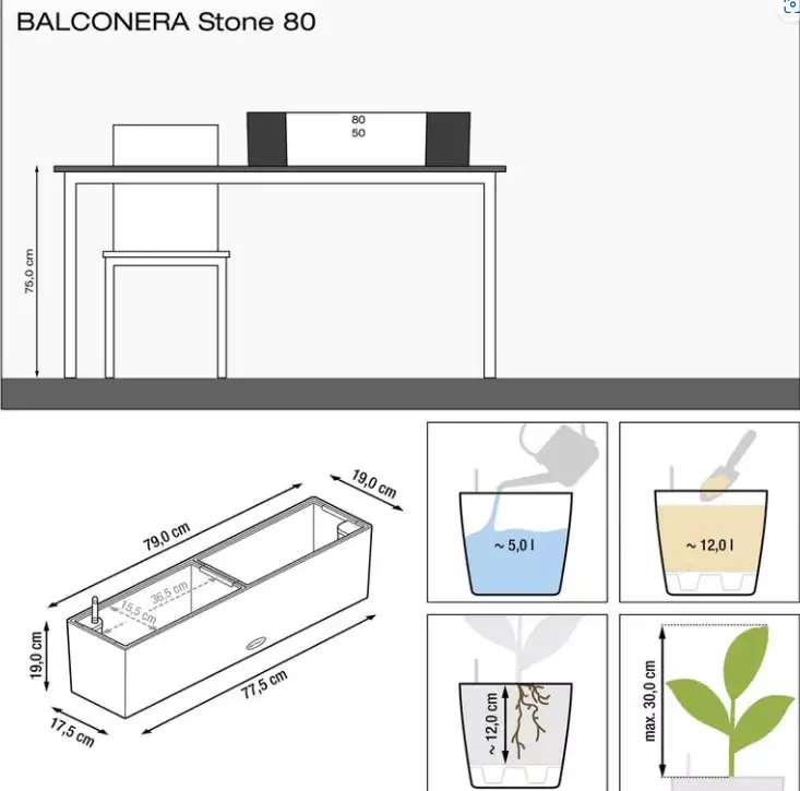 Lechuza Balkonkasten Balconera Stone 80 graphitschwarz Lechuza Balkonkasten Balconera Stone 80 graphitschwarz
