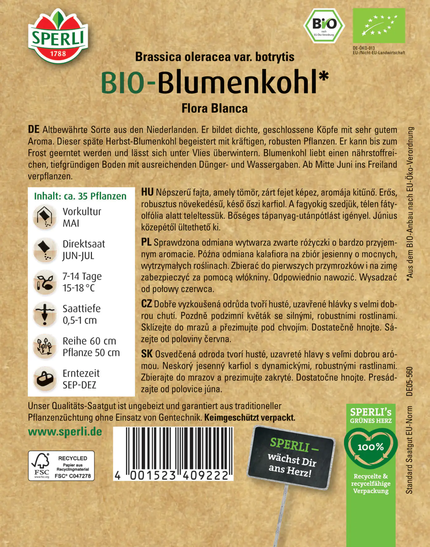 Sperli BIO Blumenkohl