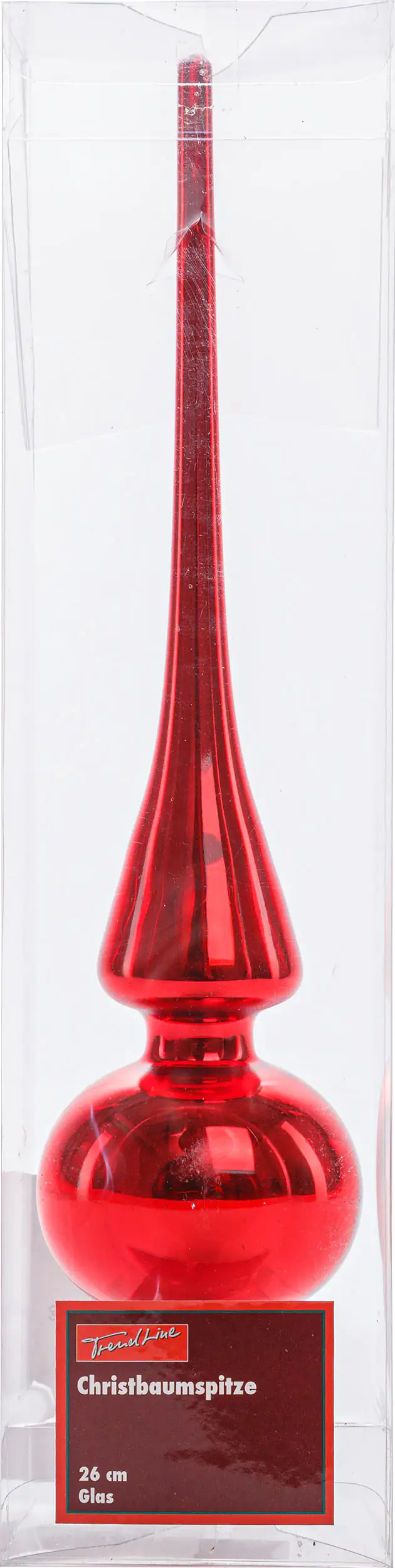 2076601538295_01 TrendLine Christbaumspitze aus Glas 26 cm rot glänzend