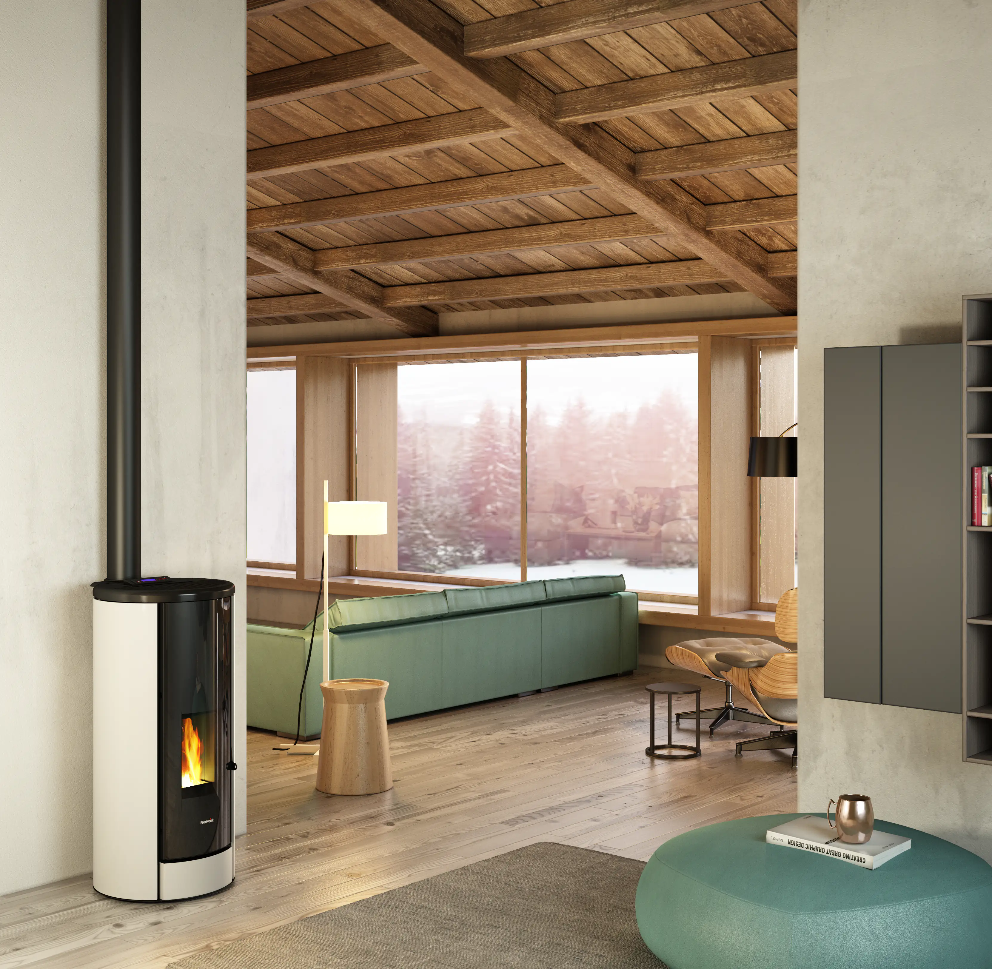 Freepoint Pelletofen Breeze weiß schwarz, weiß, bis 9,1kW Heizleistung