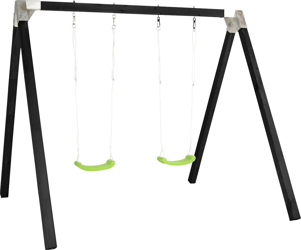 Plus Luxus Schaukelgestell inkl. 2 grüne Schaukelsitzen schwarz