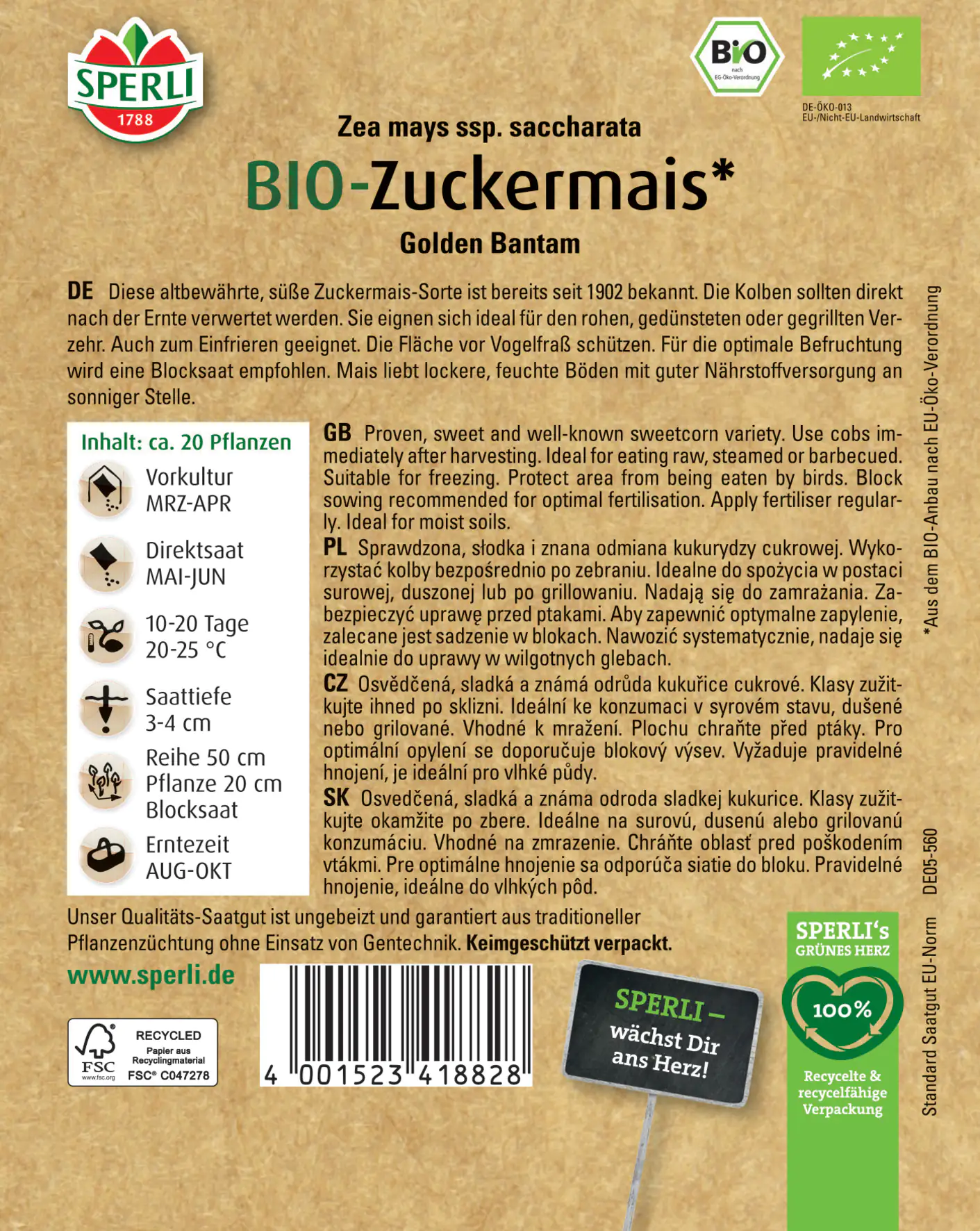 Sperli BIO Zuckermais