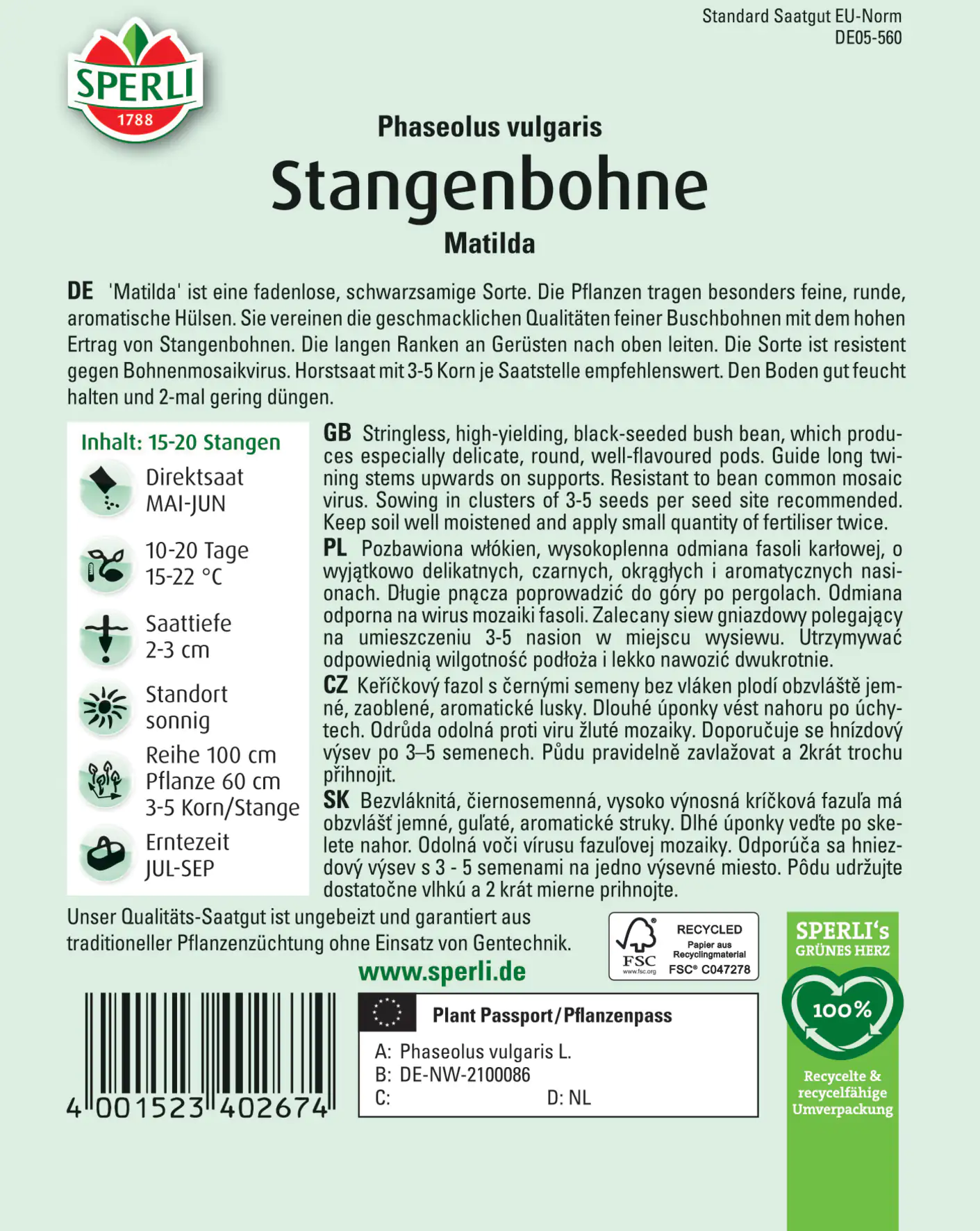 Sperli Stangenbohne Matilda