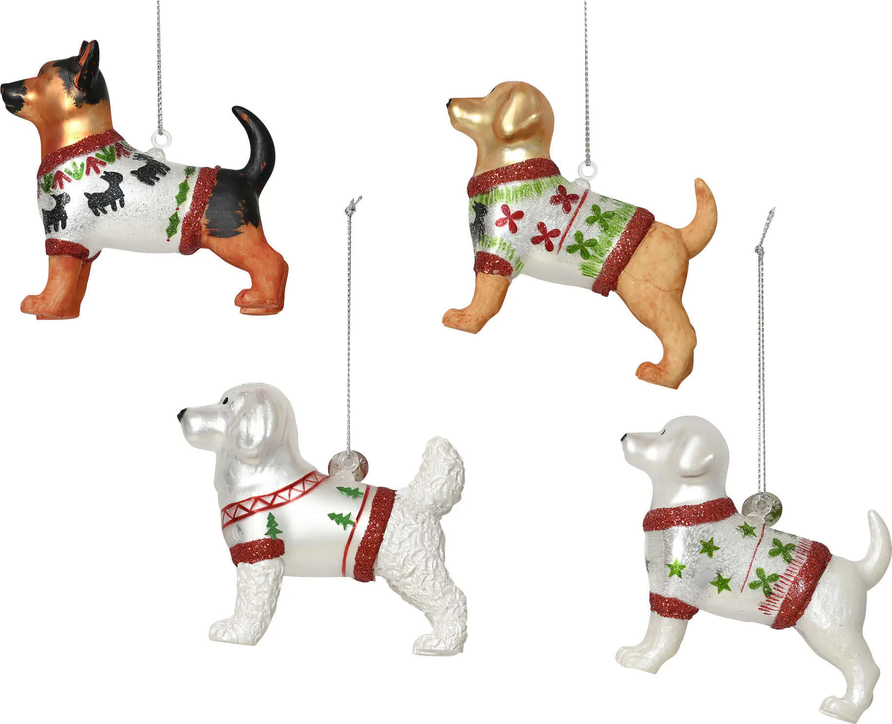 Decoris Weihnachtskugel aus Glas Hund 7 cm 4-fach sortiert