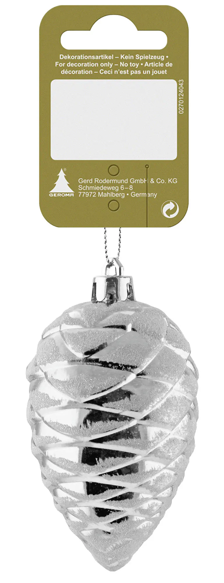 Weihnachtsanhänger Zapfen aus Kunststoff 9 cm silber 1 Stück