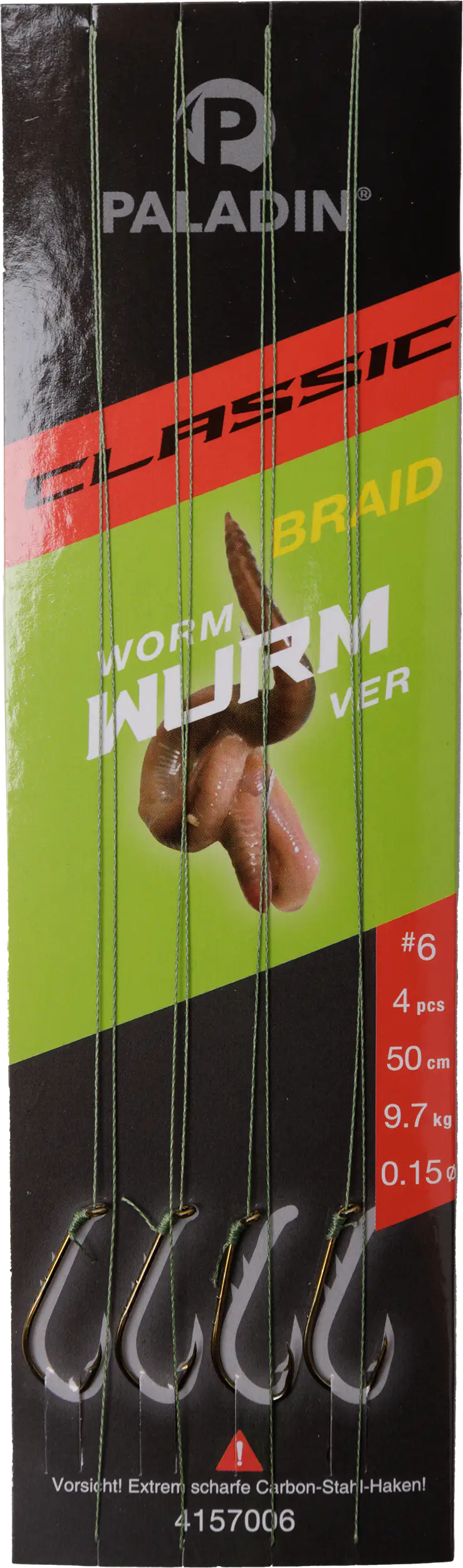 Paladin Wurmhaken gebunden geflochten Größe 6 4 Stück gold