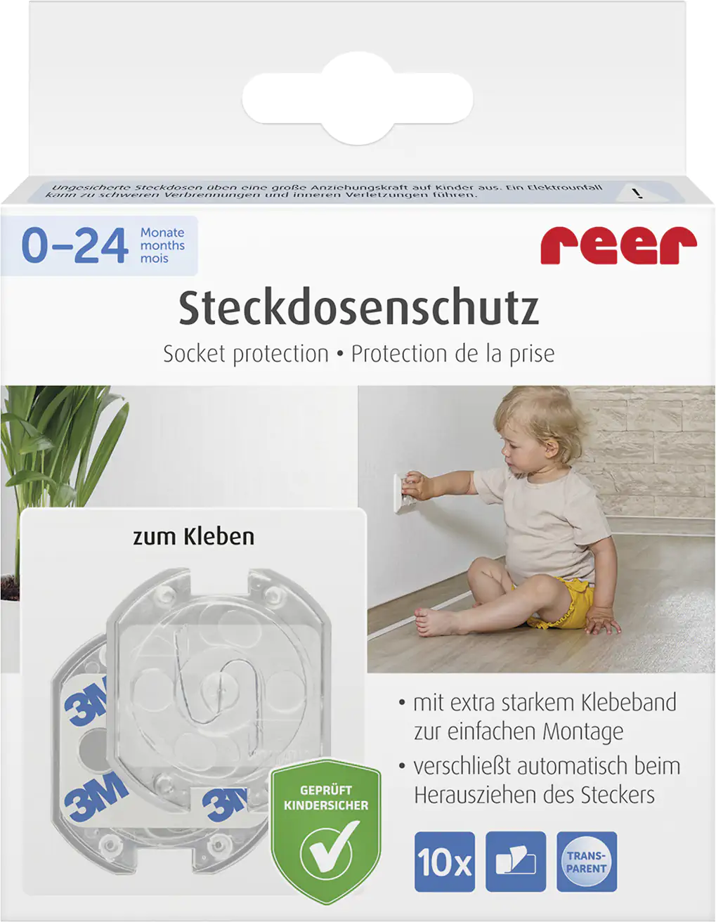 4013283320594 Reer Steckdosenschutz transparent transparent, klebbar, 10 Stück