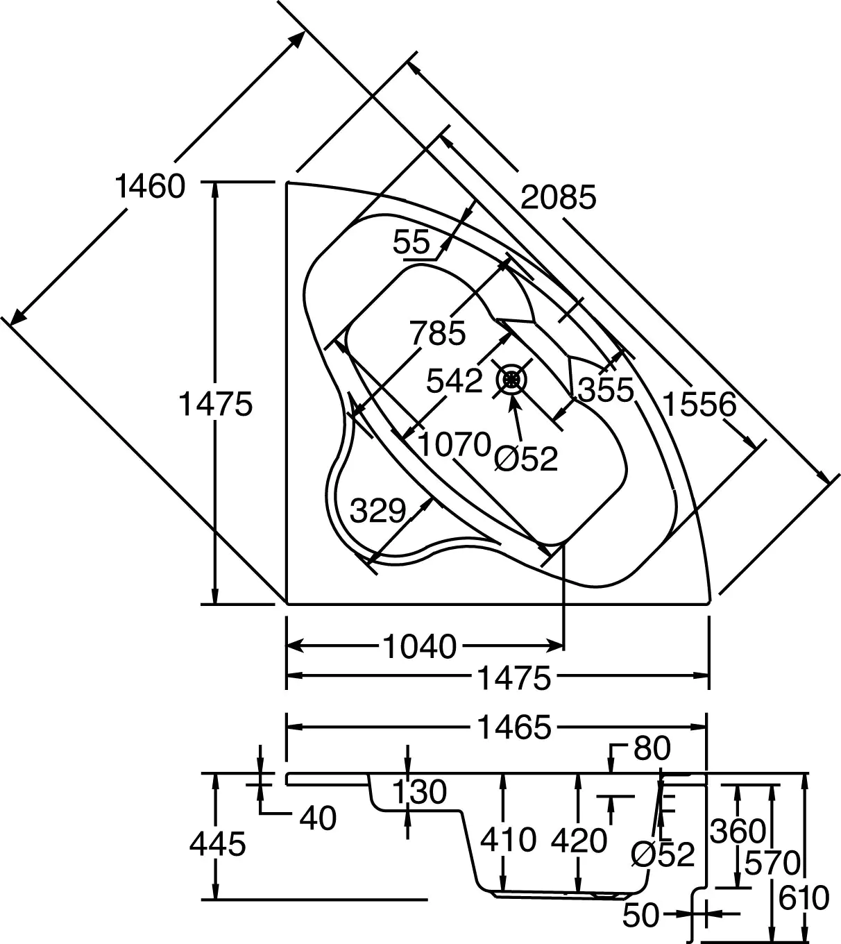 Ottofond Whirlpool-System Katamaran 148 cm, Typ 3