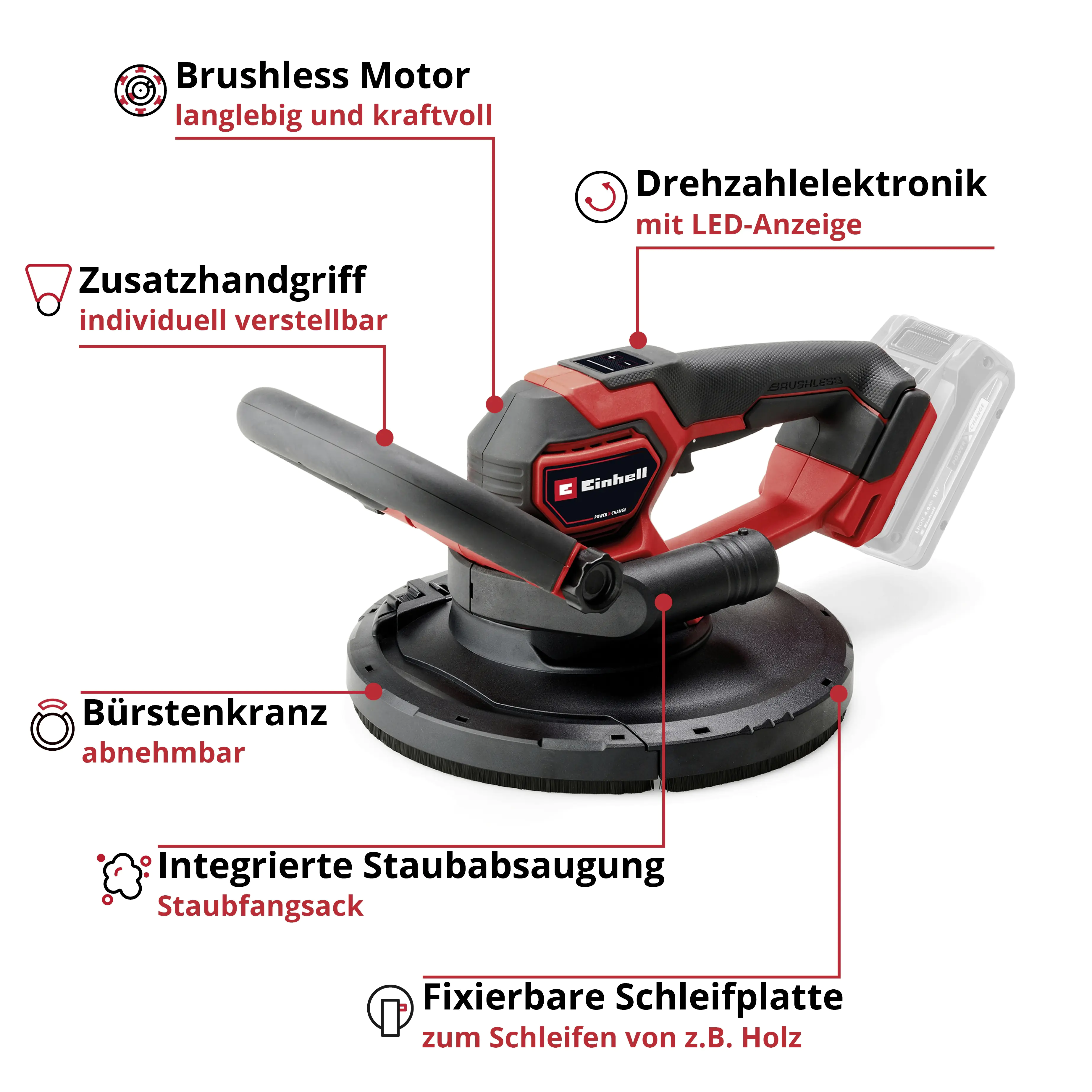 Einhell Professional Akku-Trockenbauschleifer TP-DWS 18/225 Li BL Solo 18 V Einhell Professional Akku-Trockenbauschleifer TP-DWS 18/225 Li BL Solo 18 V