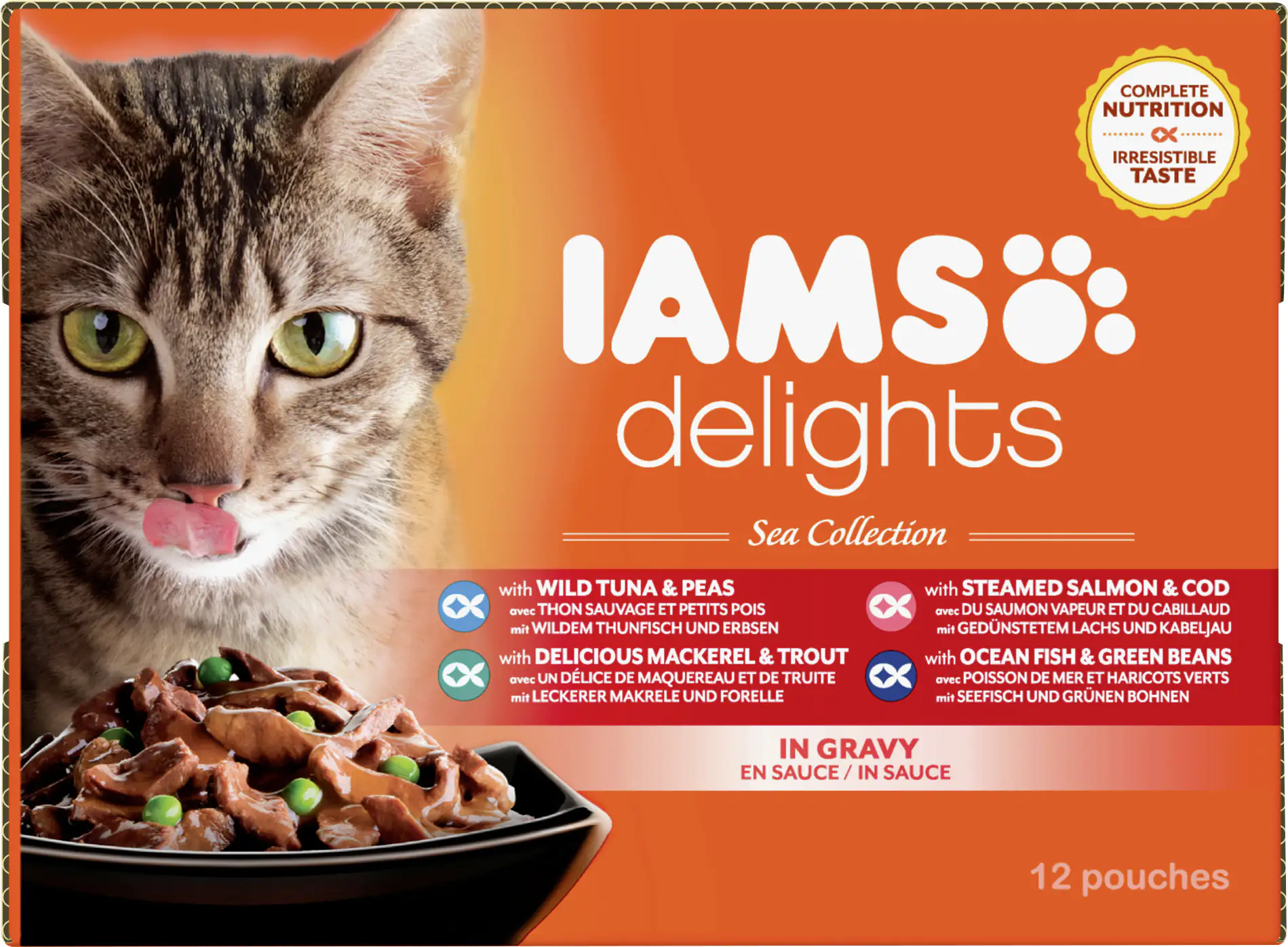 8710255100401_1210168 Iams Delights Katzennassfutter See Collection in Sauce 12 x 85 g