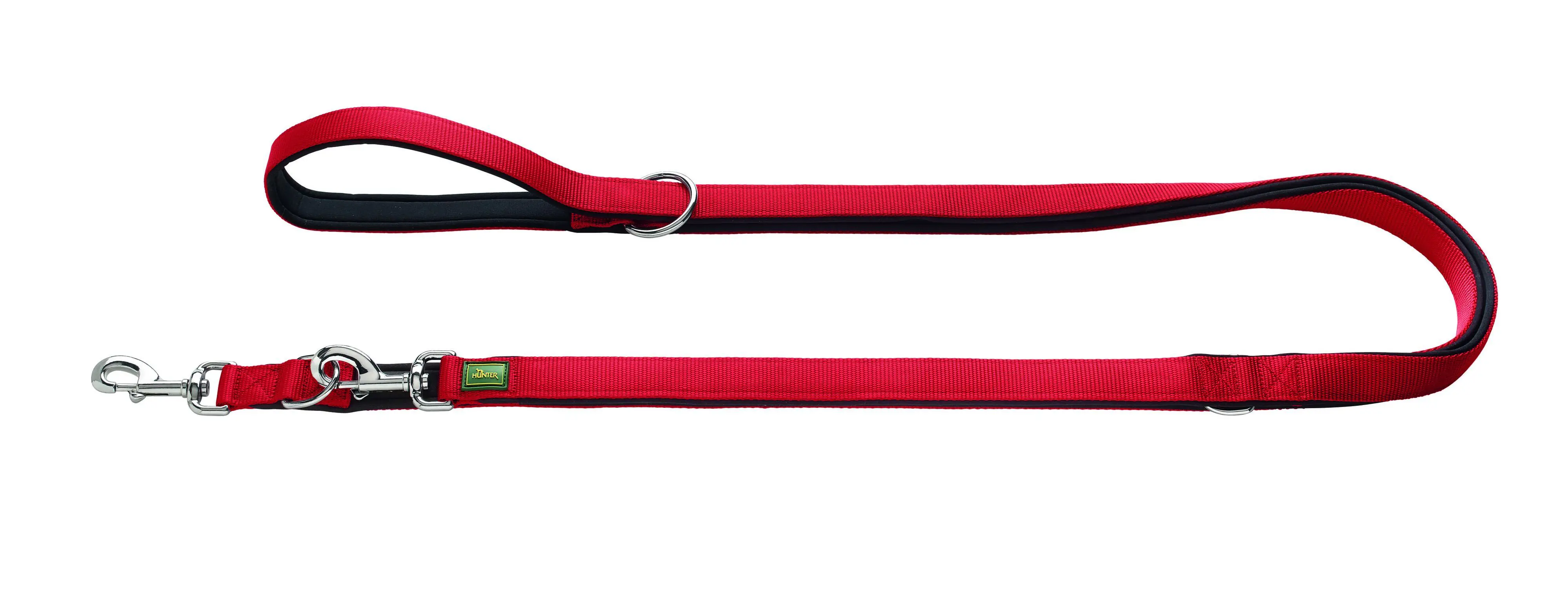 Hunter Hundeleine Führleine verstellbar Neopren 2 m x 2 cm rot/schwarz