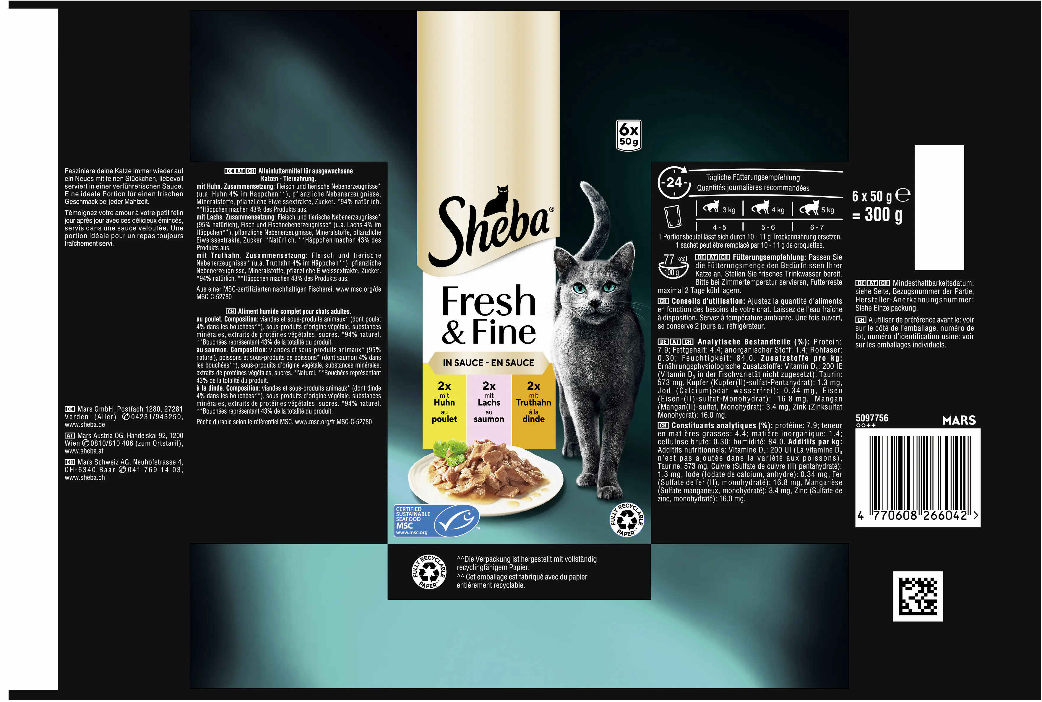 Sheba Fresh & Fine Katzennassfutter Adult 6 x 50 g Huhn & Lachs