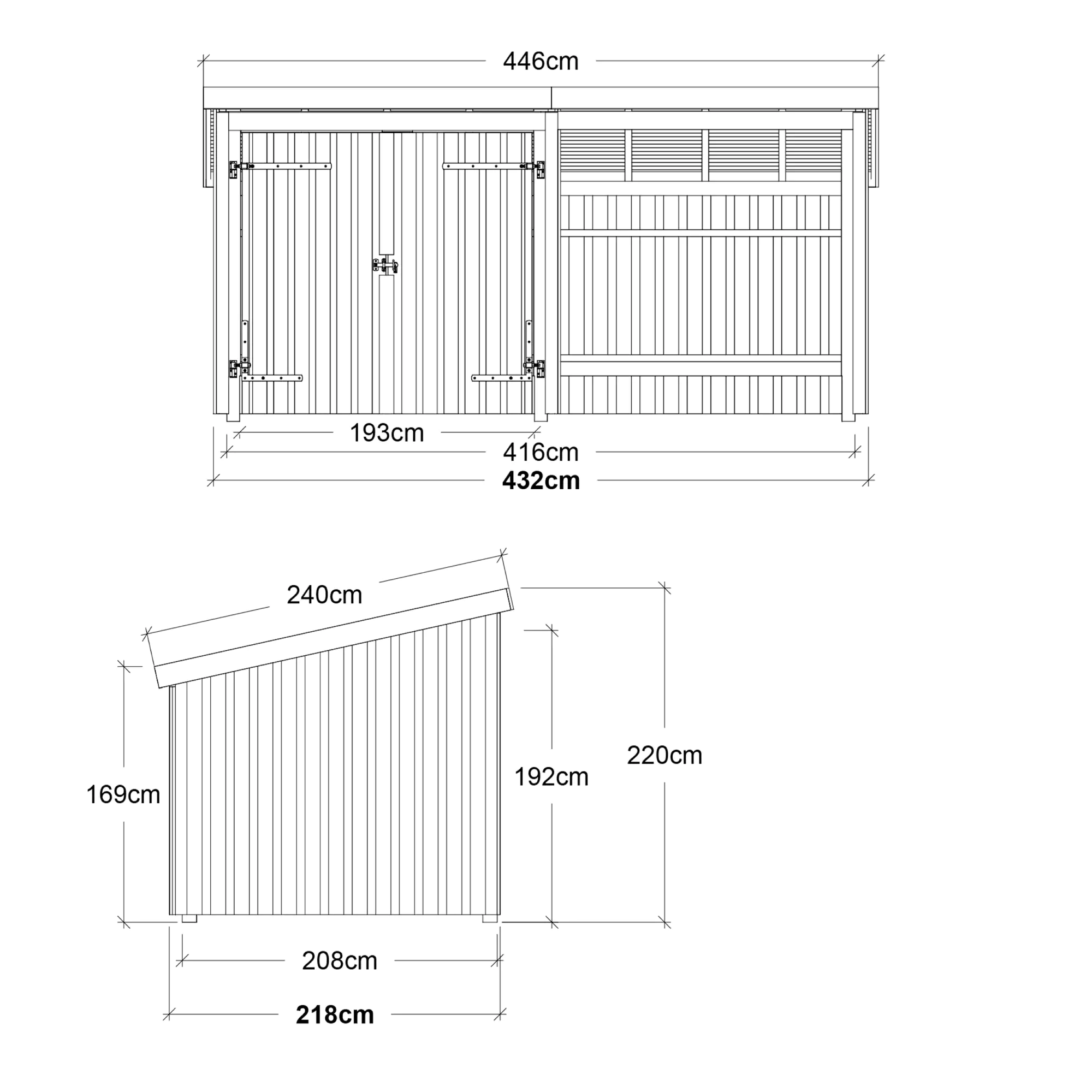 Plus Gartenhaus Nordic Multi 416 x 208 cm natur mit Doppeltür, offen