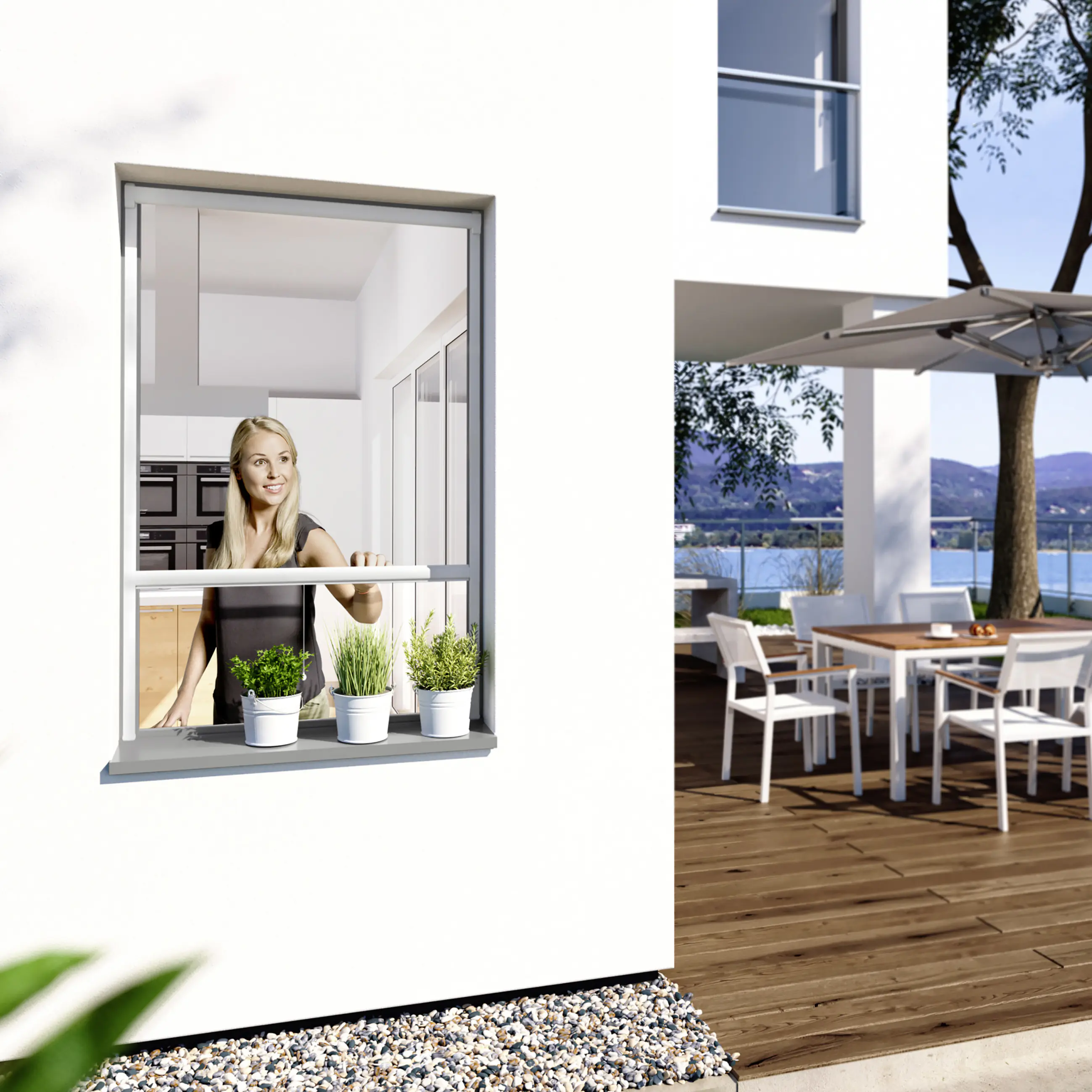 Windhager IS Maßrollo Fenster bis 130 x 160 cm schwarz/weiß