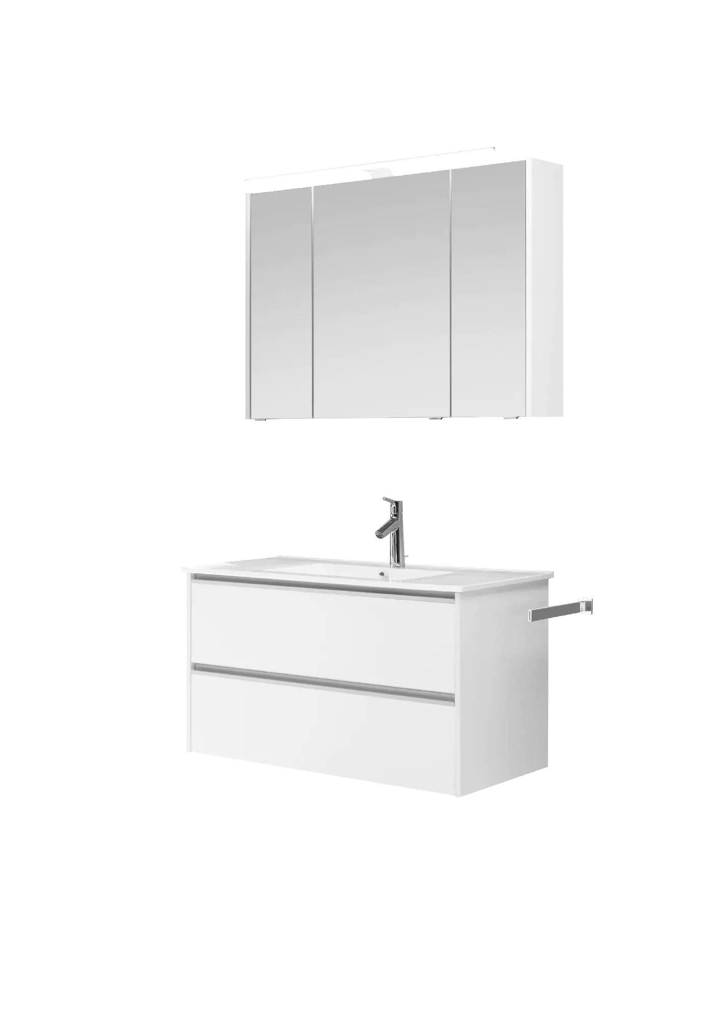 Pelipal Badmöbel-Set 6040 Weiß Matt/Weiß Matt Touch mit Mineralmarmor-Waschtisch + LED-Leuchte 103 c