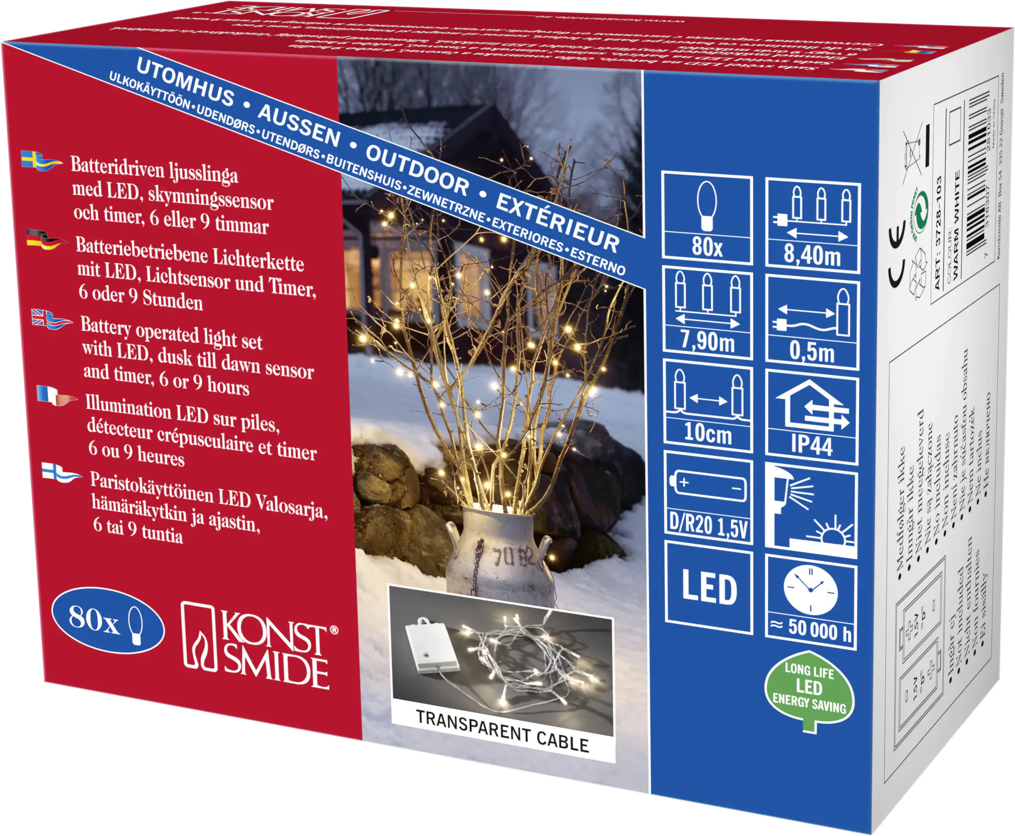 Konstsmide LED Lichterkette 80 LED für Außen 80 LED, warmweiß Konstsmide LED Lichterkette 80 LED für Außen 80 LED, warmweiß