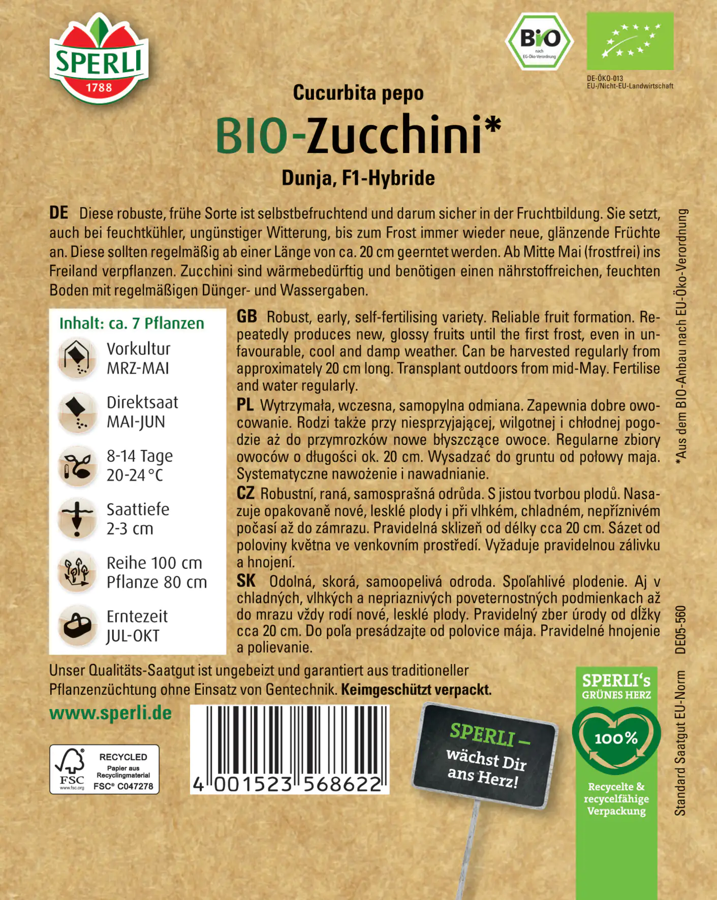 Sperli BIO Zucchini F1