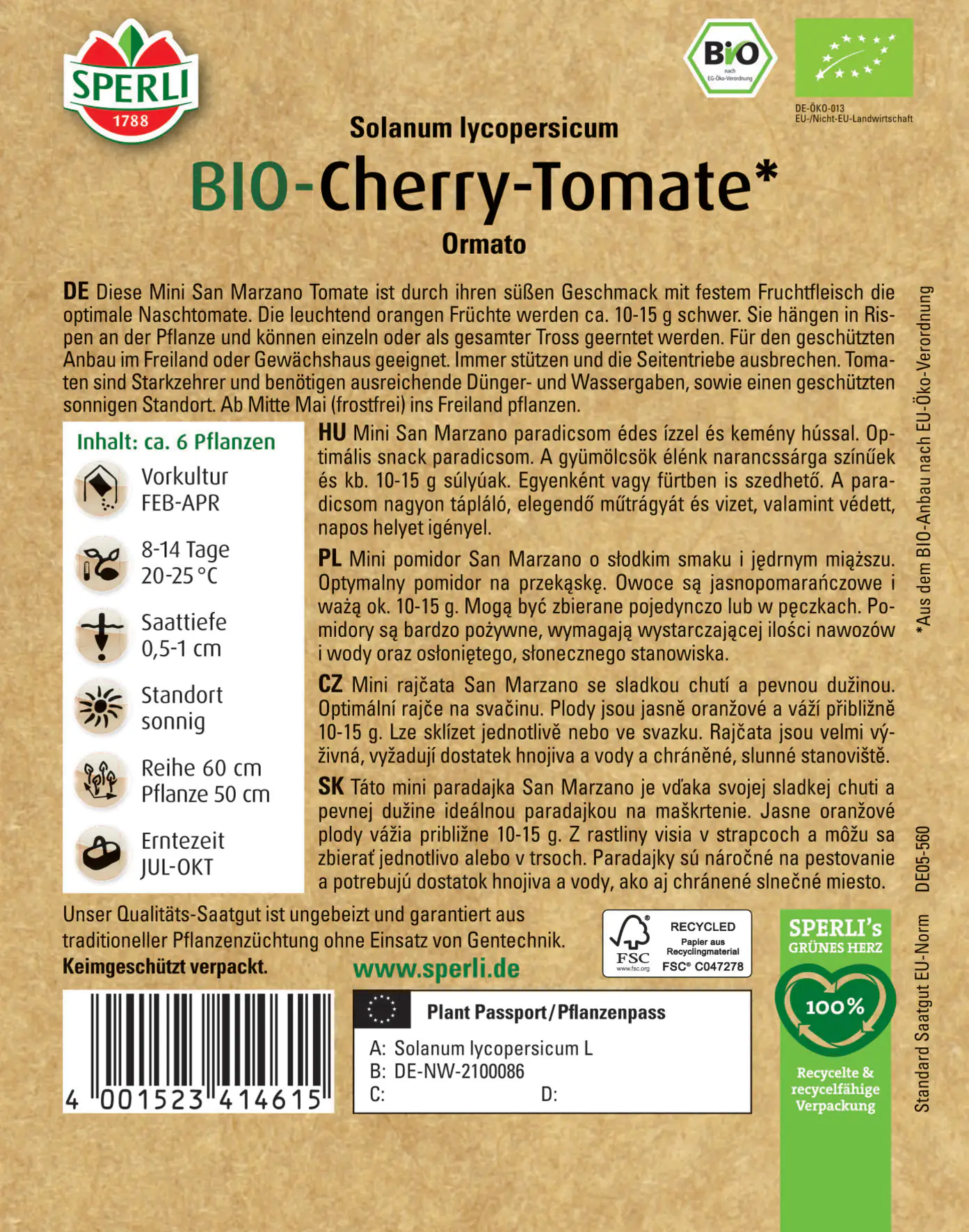 Sperli BIO Cherry-Tomate Ormato (BOL-T-4701) Sperli BIO Cherry-Tomate Ormato (BOL-T-4701)