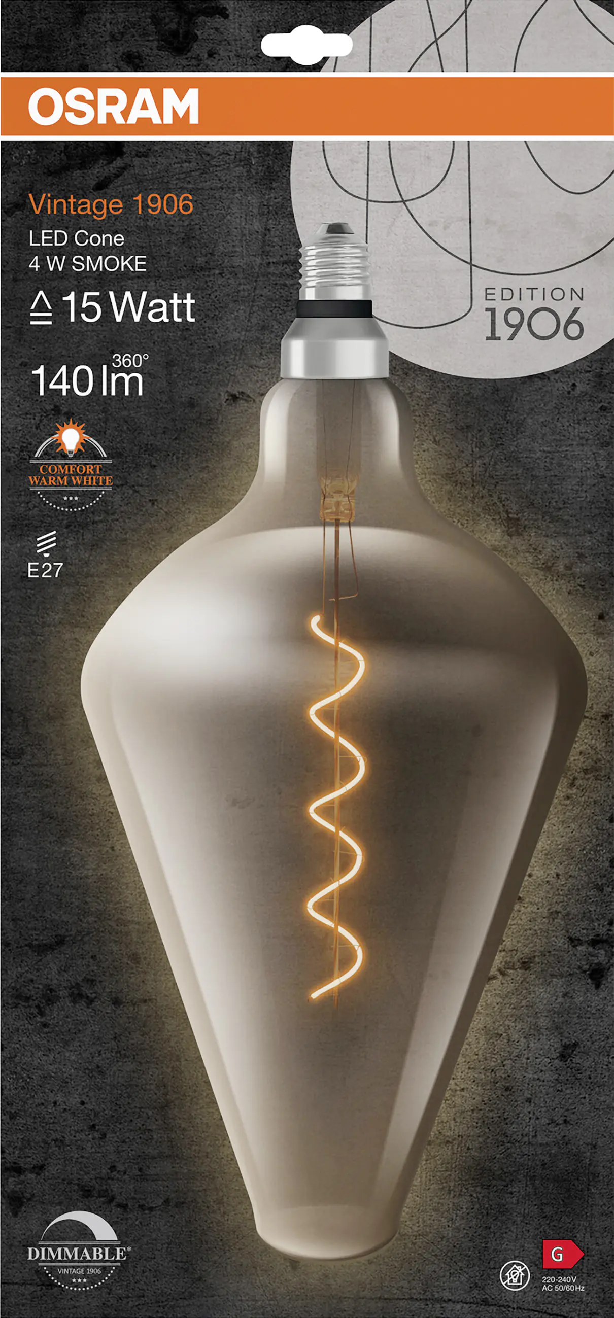 Osram LED Dekoleuchtmittel Kegel E27 4 W warmweiß rauch