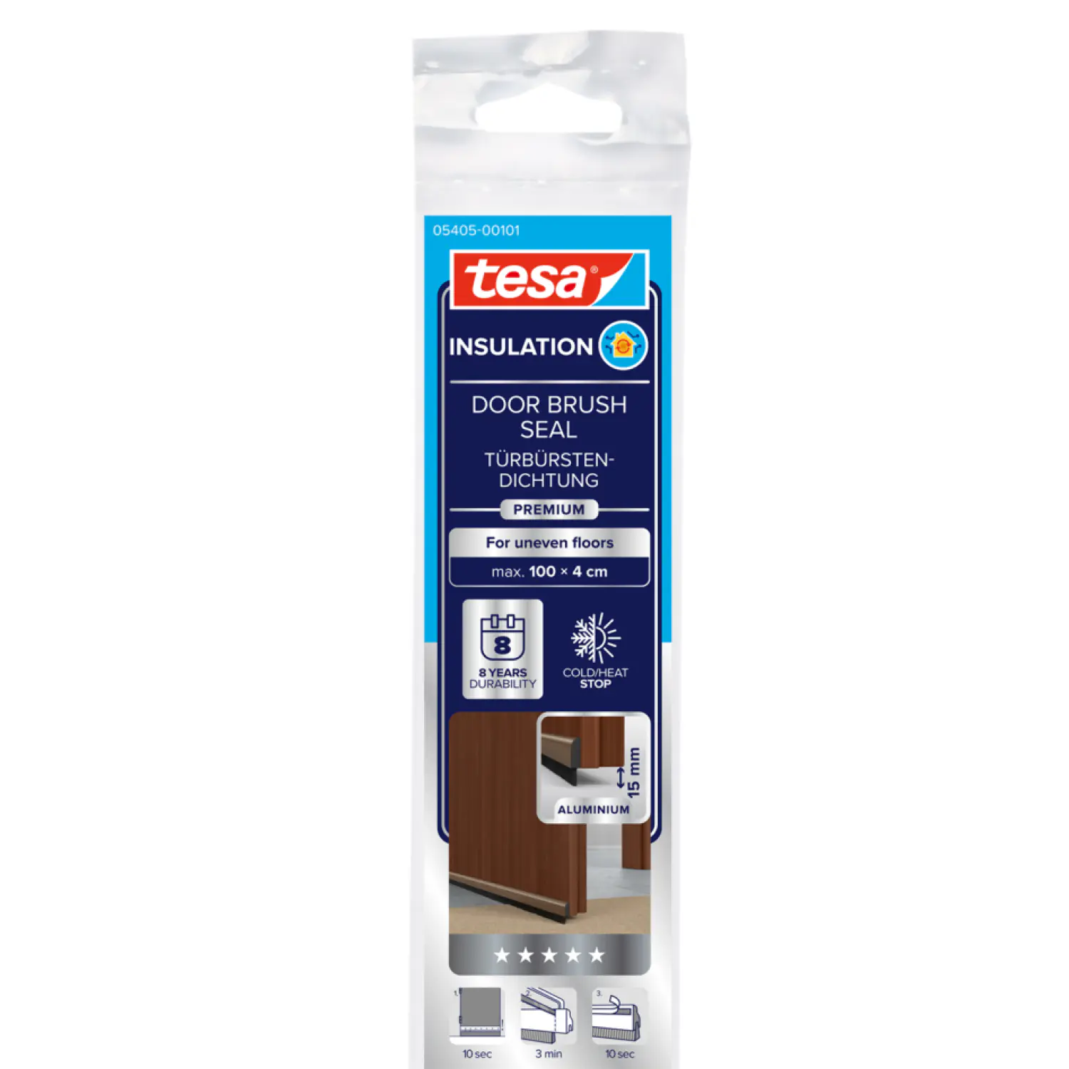 tesa Moll Türdichtschiene braun, für unebene Böden, lackiertes Aluprofil
