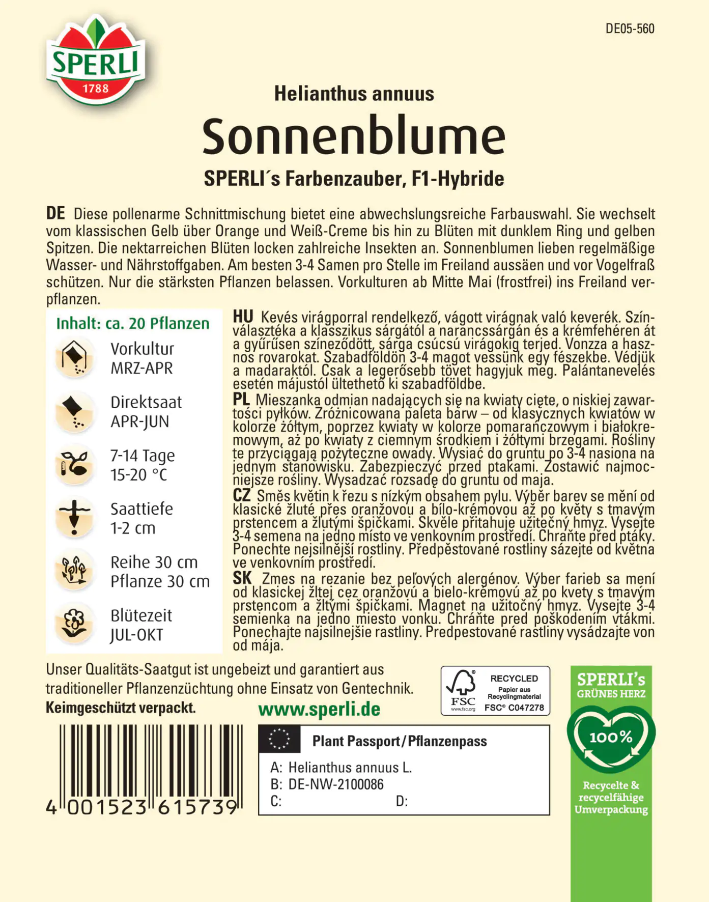 Sperli Sonnenblume Schnittblumen-Mischung F1 Sperli Sonnenblume Schnittblumen-Mischung F1