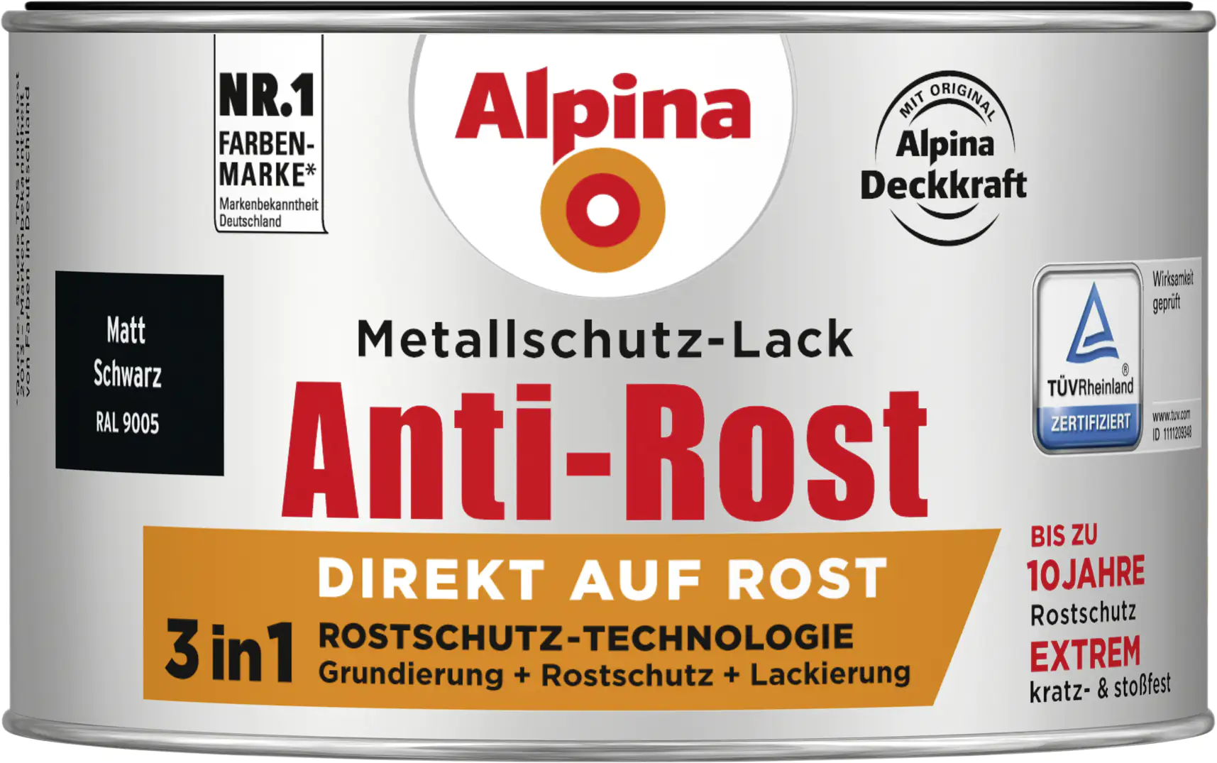 Alpina Metallschutz-Lack Anti-Rost 300 ml schwarz matt