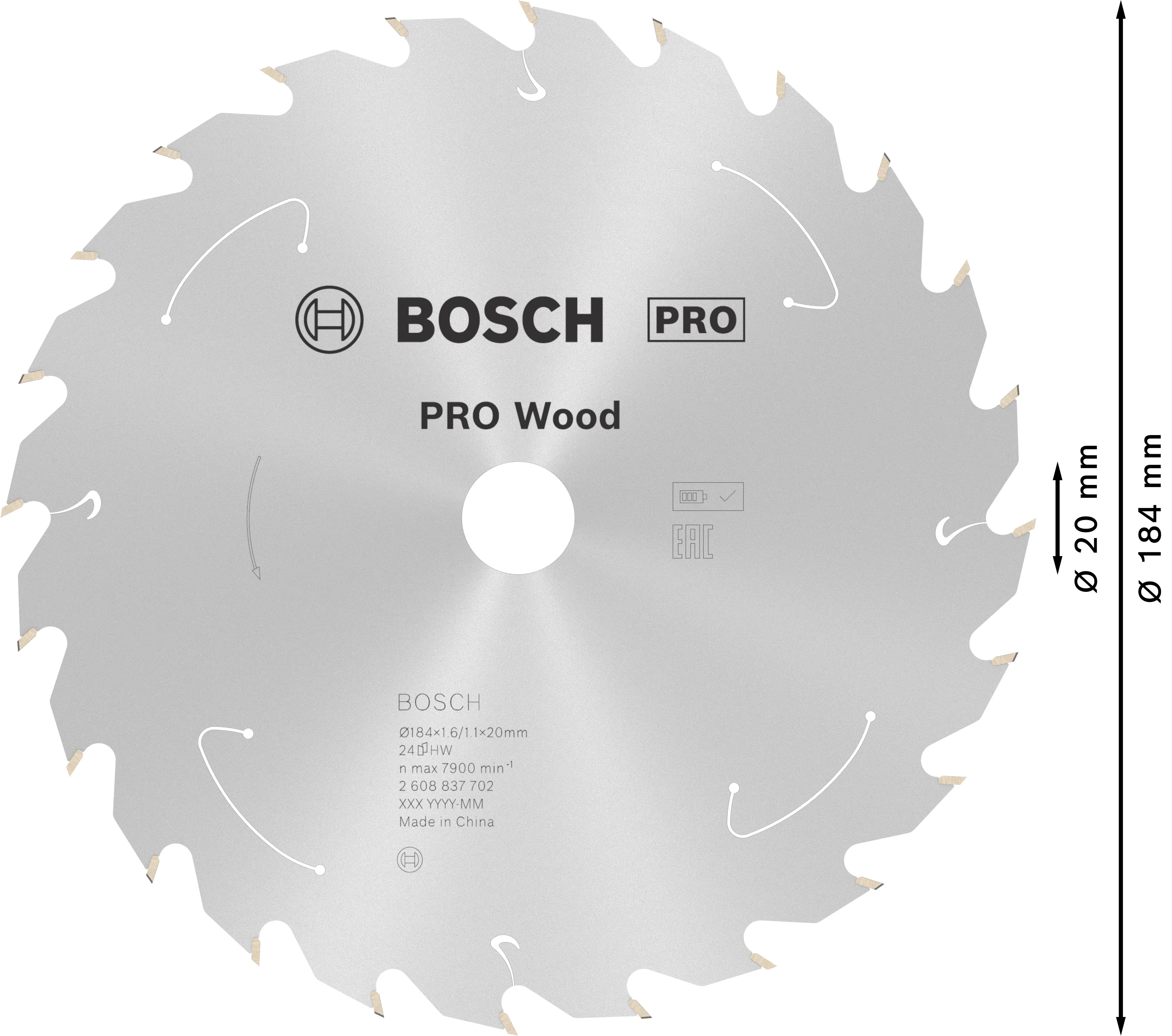 Bosch PRO Wood cordless Kreissägeblatt 184 x 1,6 x 20 mm T24